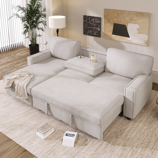 U_STYLE Upholstery Sleeper Sectional Sofa with Storage Space, USB port, 2 cup holders on Back Cushions(same sku; WY000335AAA)