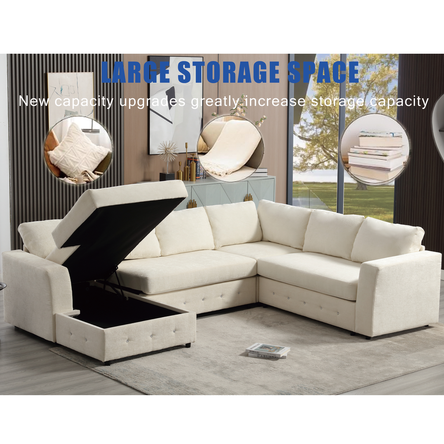 [NEW ARRIVED] [VIDEO PROVIDED]110.75" Sectional Sofa,Oversized modular sofa,Chaise Storage, Modern U Shaped  Couch , Upholstered Sofas,Chenille,Crystal button , Living Room, Apartment,  Beige