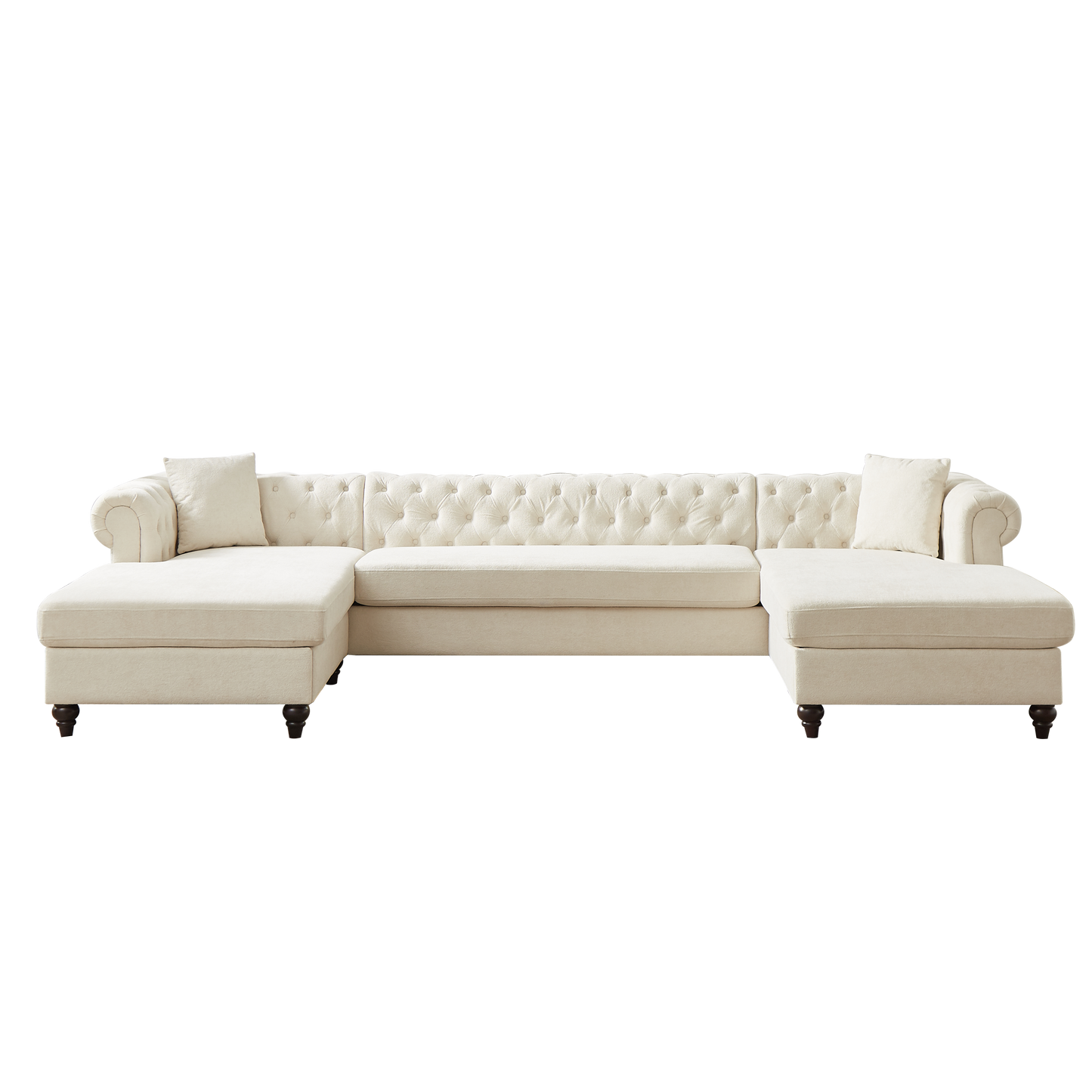 135.5-inch Modern Style Chenille Three Piece Sofa, Pull Point Design U-shaped Sofa two Chaise Longue Seats, two Pillows and Wooden feet, Suitable for Living room, Bedroom, Lounge and Projection Room