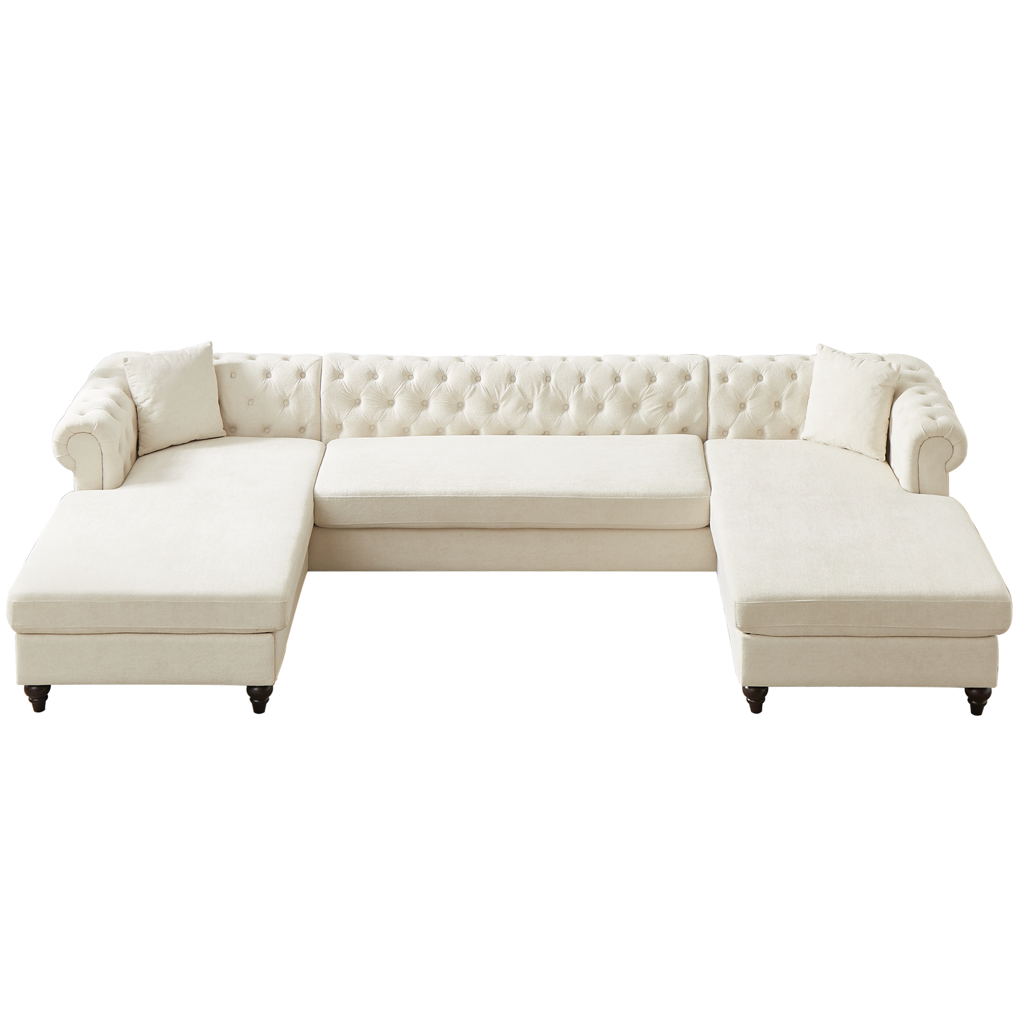 135.5-inch Modern Style Chenille Three Piece Sofa, Pull Point Design U-shaped Sofa two Chaise Longue Seats, two Pillows and Wooden feet, Suitable for Living room, Bedroom, Lounge and Projection Room