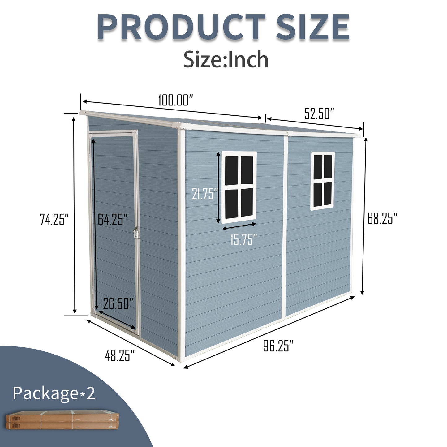 4x8ft Outdoor Storage Shed with Floor Resin shed with Two-Window, Waterproof ,Lockable Doors for Patio,Yard,Lawn ---Gray