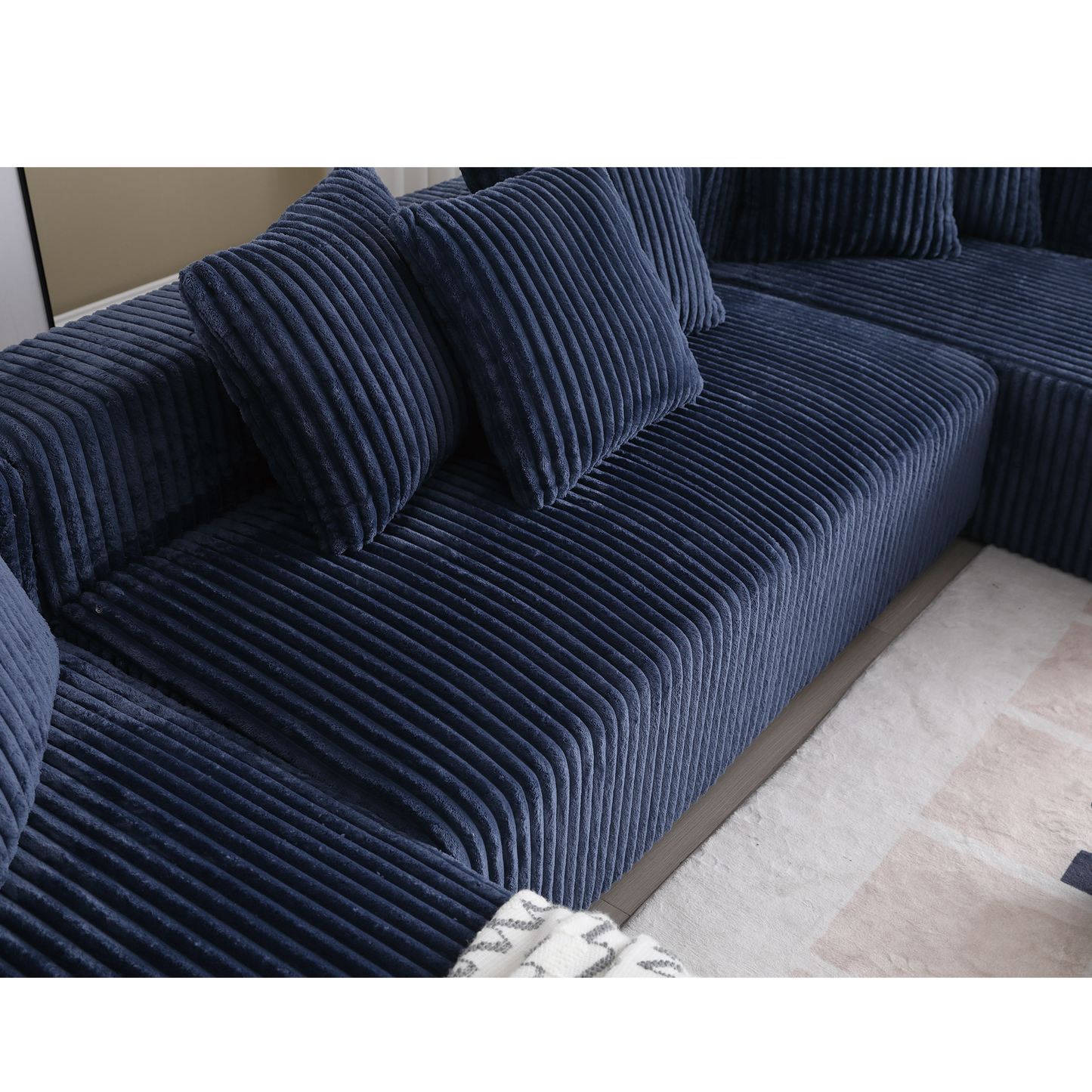 [VIDEO PROVIDED]131'' Modular Sectional Couch, U-shaped sofa , Chaise Lounge, Striped fabric,Upholstered 4 Seater Couch for Living Room, Bedroom, Free Combination Sofa (Corduroy), Blue