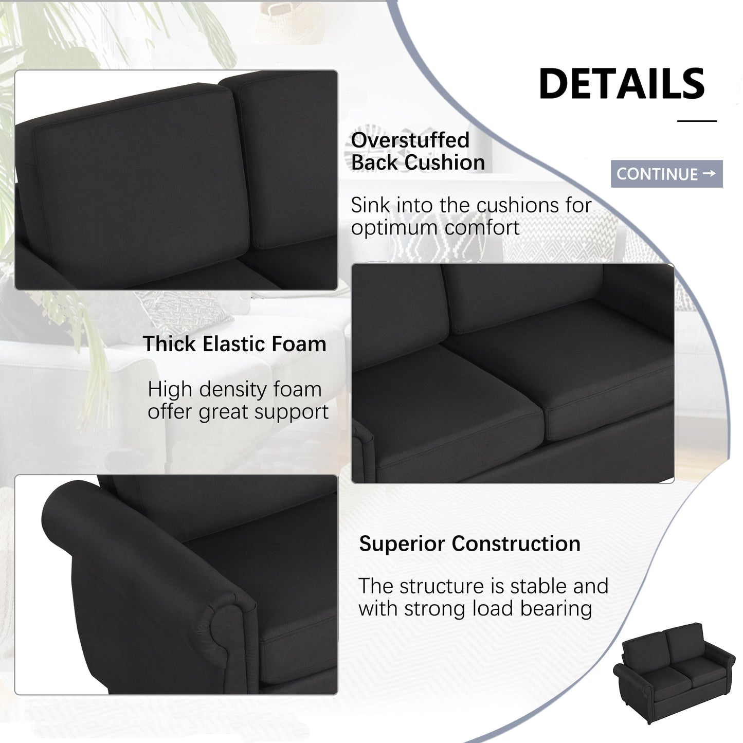 57.9" Orisfur Pull Out Sofa Bed  Loveseat Sleeper with Twin Size Memory Mattress with Two USB Ports for Living Room Spaces, Black