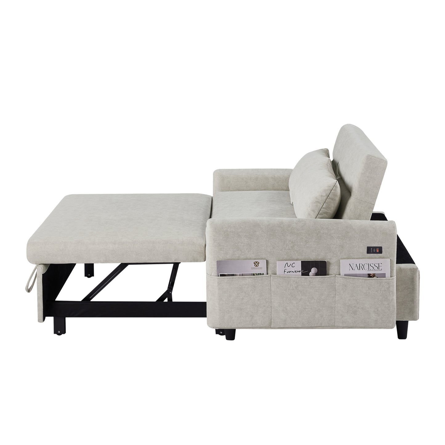 55.1" Pull Out Sleep Sofa Bed Loveseats Sofa Couch with Adjsutable Backrest, Storage Pockets, 2 Soft Pillows, USB Ports for Living Room, Bedroom, Apartment, Office, Beige (Old SKU: WF315689AAA)