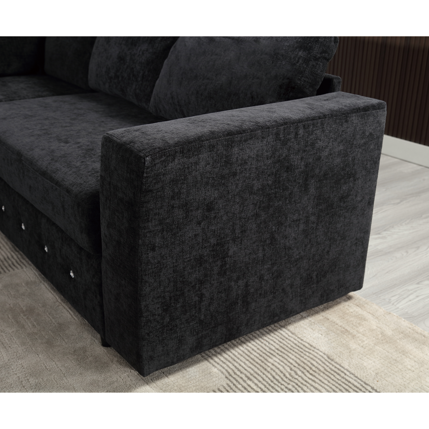 [NEW ARRIVED] [VIDEO PROVIDED]110.75" Sectional Sofa,Oversized modular sofa,Chaise Storage, Modern U Shaped  Couch , Upholstered Sofas,Chenille,Crystal button , Living Room, Apartment, Black