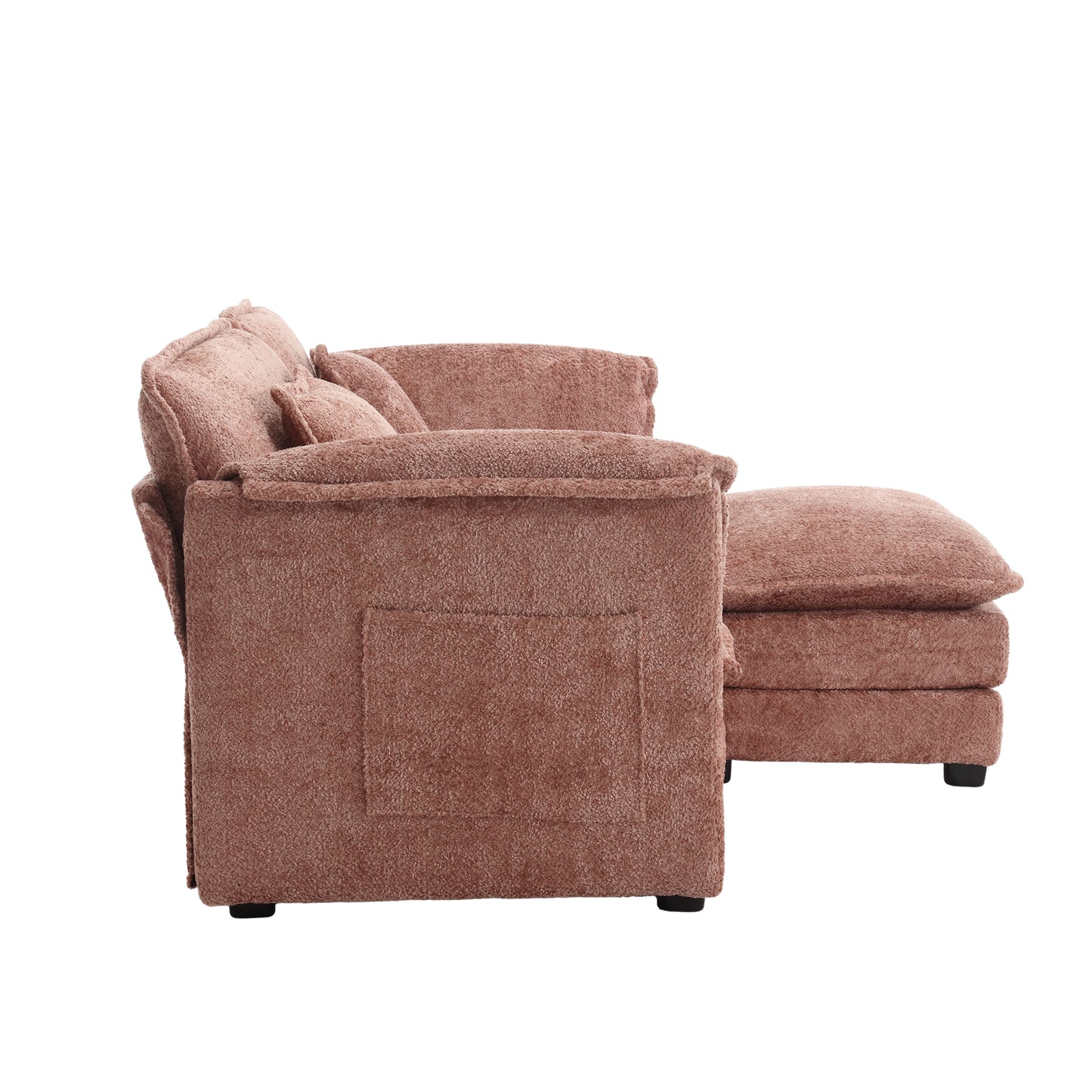 UNITED WE WIN Chenille fabric, removable armrests with side pockets, high density sponge filling, oversized double sofa with footstool