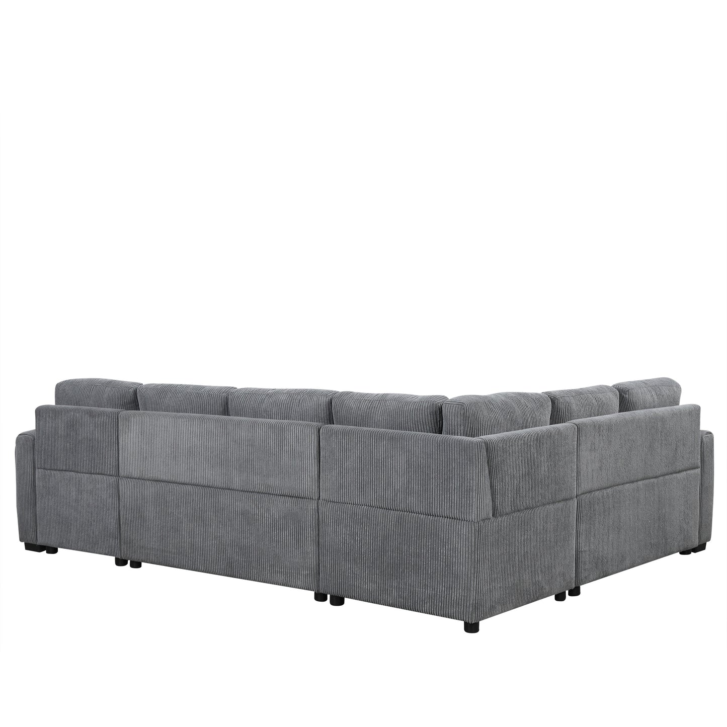 107.5" U-shaped Sofa Sectional Sofa Pull-out Sofa bed with a Storage Chaise Lounge, Charging Devices for Living Room, Gray