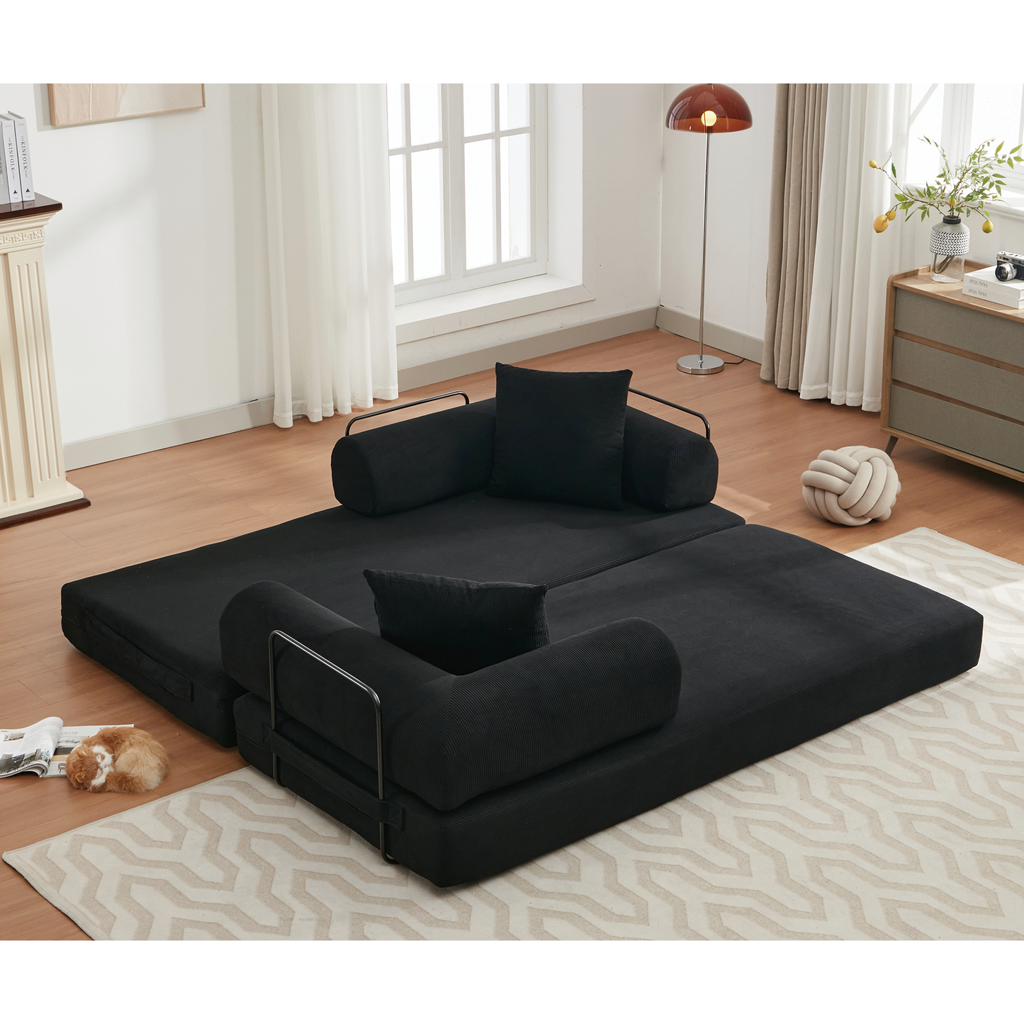 [NEW ARRIVED] [VIDEO PROVIDED] 78.5" Folding Convertible Out Sleeper Sofa Bed,4-in-1 DIY Combination Convertible Sofa,3 seat, Folding  Sofa, King Size , Bedroom,Apartment,Corduroy,Green,Black