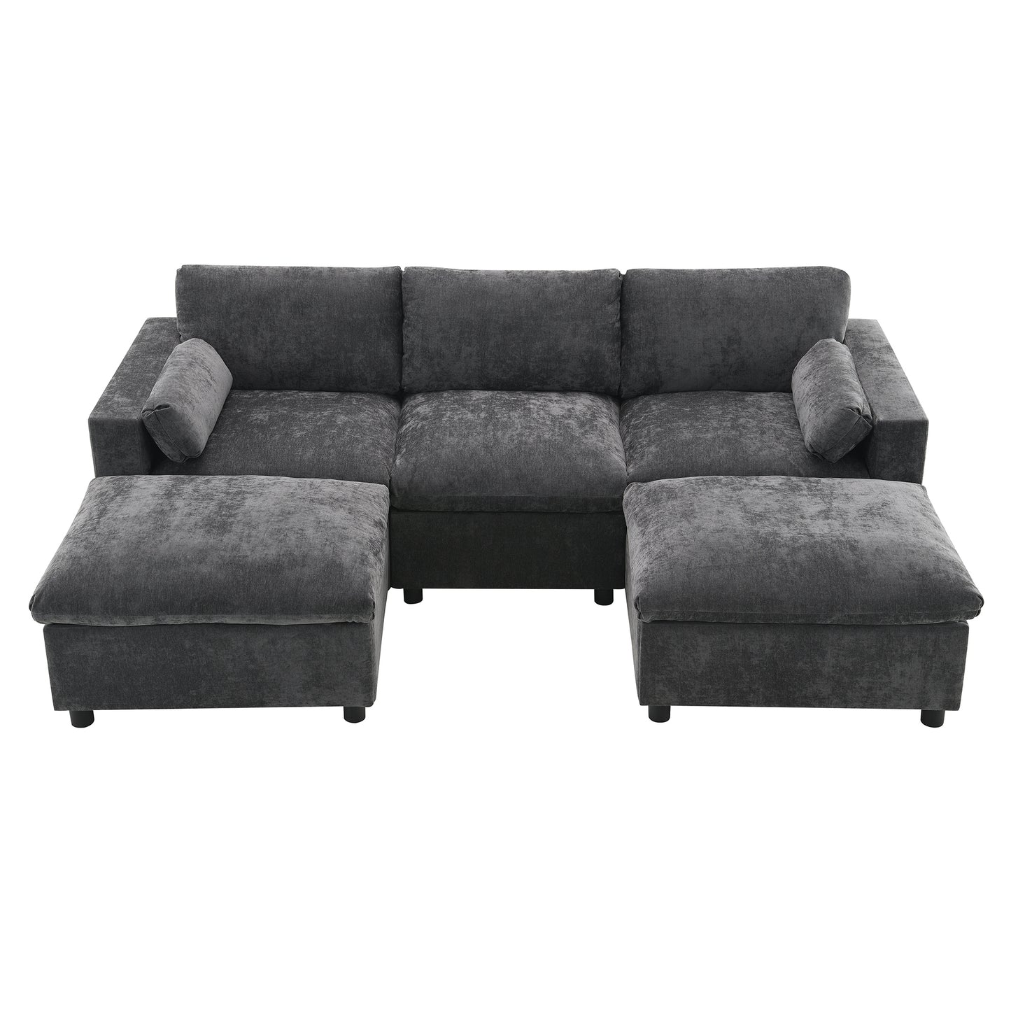 [VIDEO provided][New]86.5''Chenille Sectional Sofa with Storage Pockets, 5 Seat U Shaped Sleeper Couch Set,2 PIC Free Combination,Convertible Sofa Bed with Ottoman for Living Room,Apartment,3 Colors