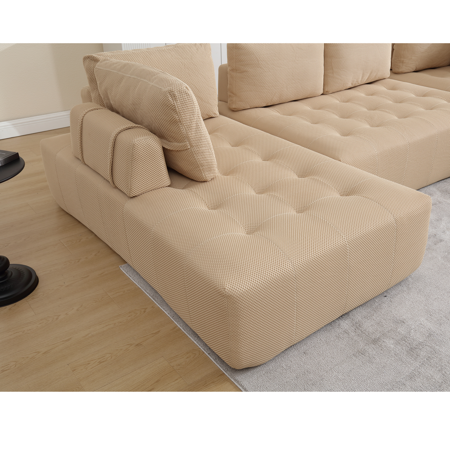 [NEW ARRIVED] [VIDEO PROVIDED]138.5 "Modular Combination Sofa, U-shaped Sofa, Living Room, Apartment, Upholstered ,6-seat Sofa, Free Combination Sofa (Mesh Fabric), Breathable Fabric, Khaki