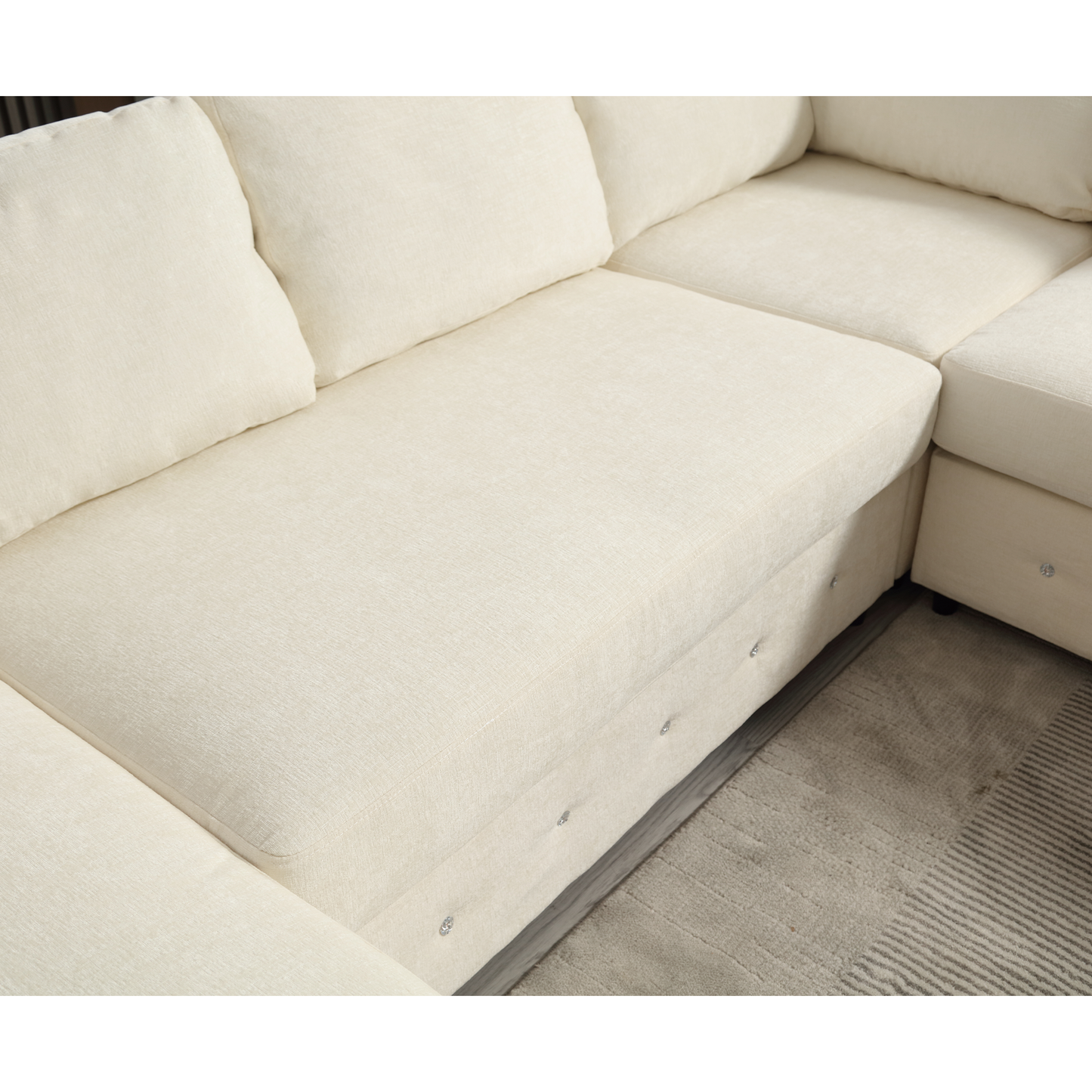 [NEW ARRIVED] [VIDEO PROVIDED]110.75" Sectional Sofa,Oversized modular sofa,Chaise Storage, Modern U Shaped  Couch , Upholstered Sofas,Chenille,Crystal button , Living Room, Apartment,  Beige