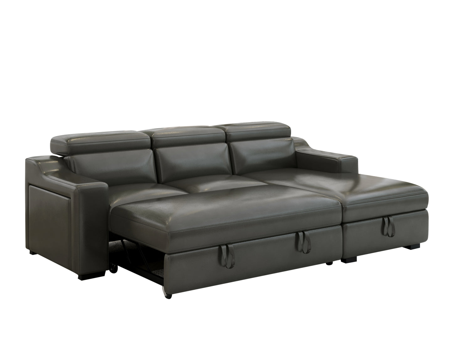 103'' inch Convertible Sectional Sofa with Storage Chaise, Adjustable Headrests, L-shaped Sleeper Corner Sectional Sofa with a Pull-Out Bed ,a USB Charging,and a Cup Holder,Gray