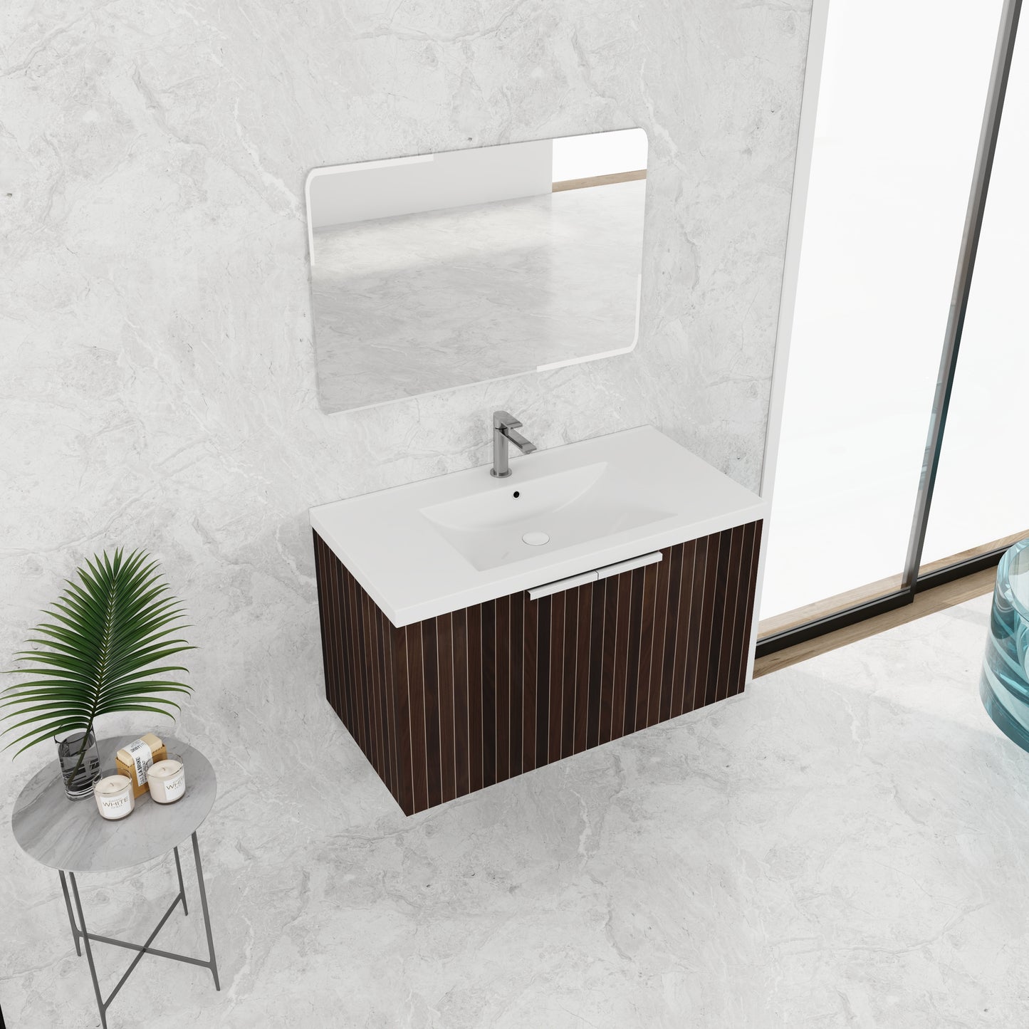 36 Inch Bathroom Cabinet With Resin Sink,Soft Close Doors,Float Mounting Design