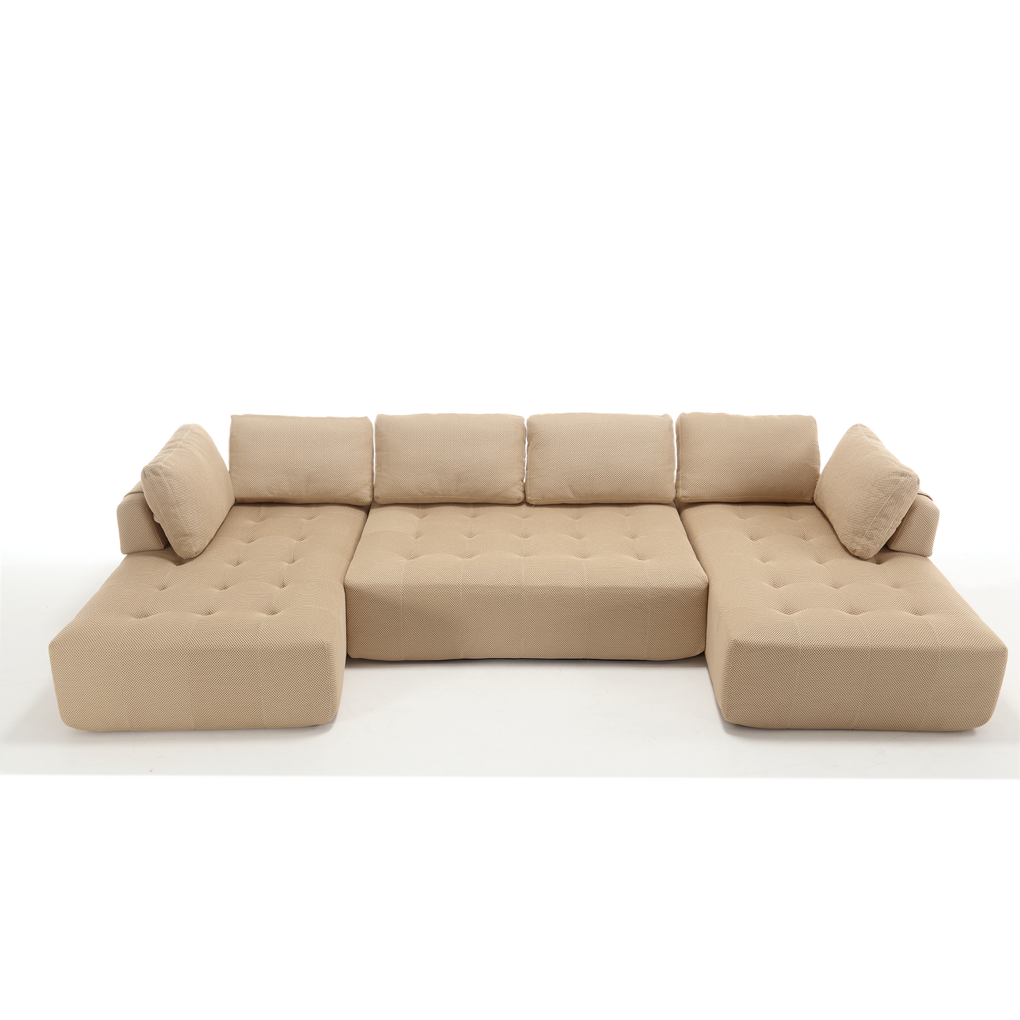 [NEW ARRIVED] [VIDEO PROVIDED]138.5 "Modular Combination Sofa, U-shaped Sofa, Living Room, Apartment, Upholstered ,6-seat Sofa, Free Combination Sofa (Mesh Fabric), Breathable Fabric, Khaki