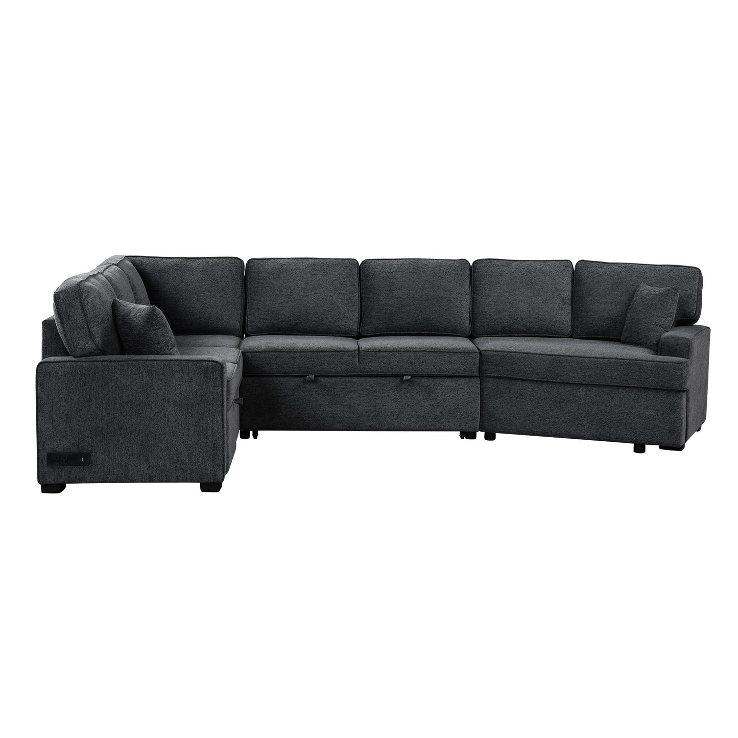 126" L-shaped Sofa Sectional Sofa Couch Pull-out Sofa Bed with Charging Devices and Cup Holders for Living Room, Blue Black