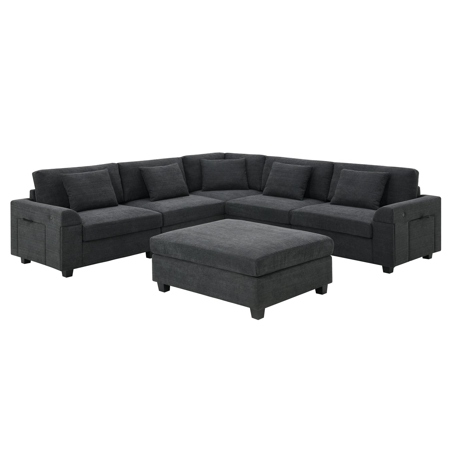 [New+Video]128*67" U Shaped Sectional Sofa,6 Seat Chenille Couch Set with Oversized Ottoman,Hidden Armrest Storage and Cup Holders,USB Charging Ports,Wide Seat Sofa for Living Room,Apartment,2 Colors