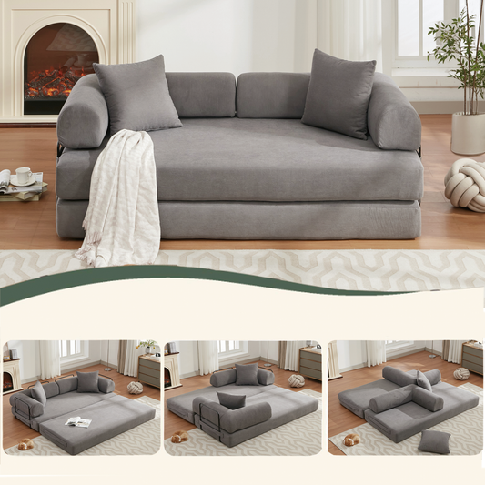 [NEW ARRIVED] [VIDEO PROVIDED] 78.5" Folding Convertible Out Sleeper Sofa Bed,4-in-1 DIY Combination Convertible Sofa,3 seat, Folding  Sofa, King Size , Bedroom,Apartment,Corduroy,Green,Gray