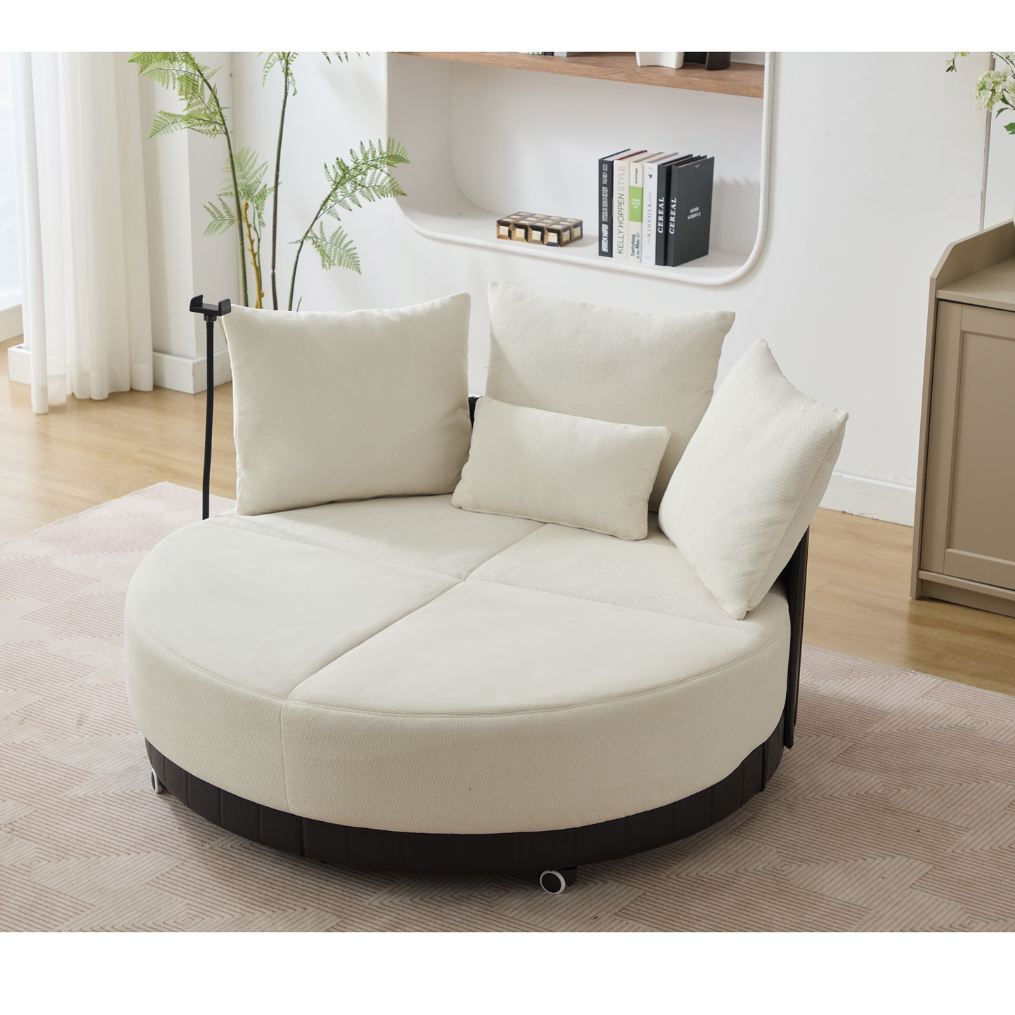 [NEW ARRIVED] [VIDEO PROVIDED]52.75'' Oversized Round Swivel  Chair,360° Swivel Chair, Couples chair,Adjustable phone stand,Swivel Chair,Rotating pulley,Polyester(Anti-Wrinkle),Beige