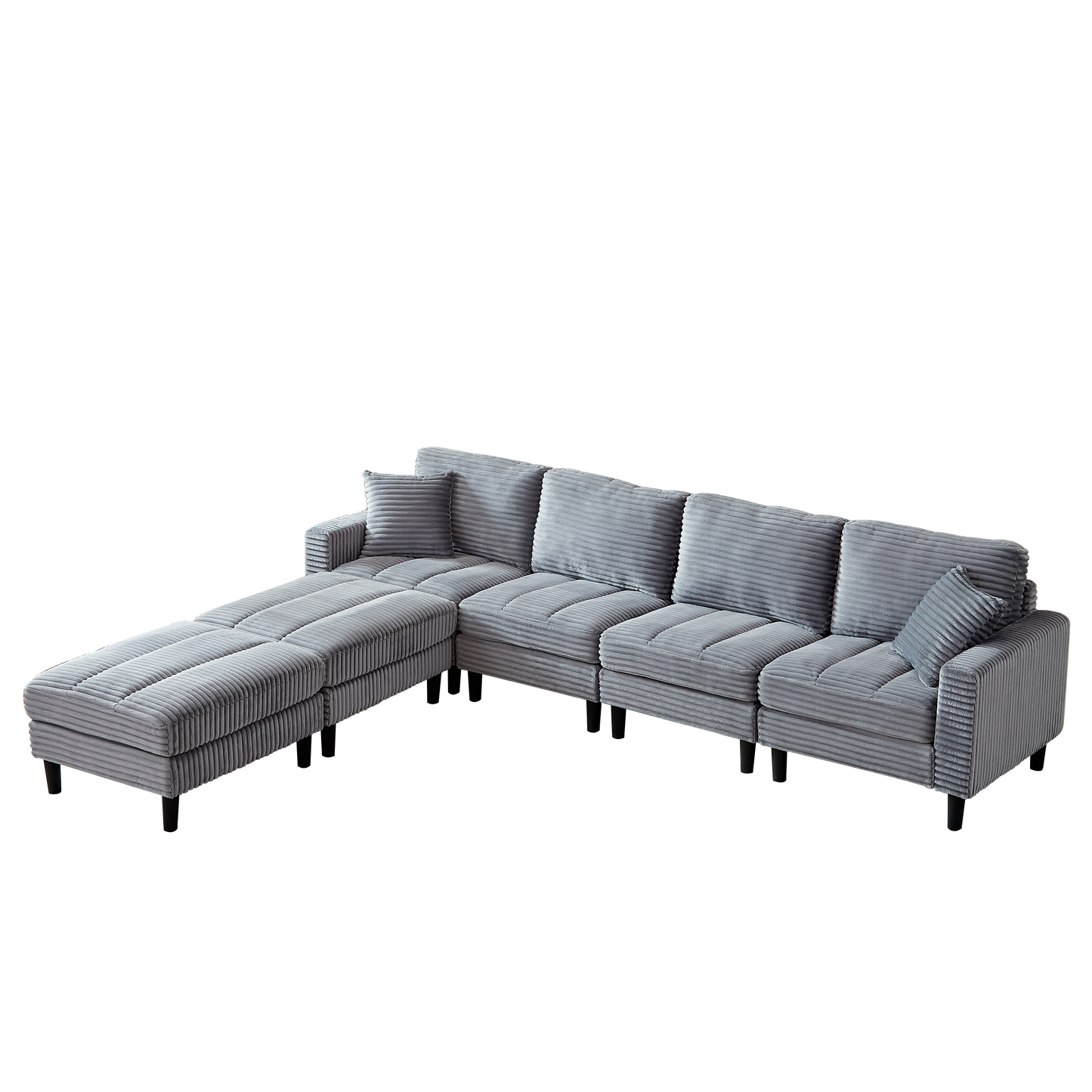 122.5-Inch Oversized U-Shaped Modular Sofa, Corduroy Fabric Sofa, Living Room Sectional Sofa with 2 Pillows, Two ottoman, plastic leg, Grey