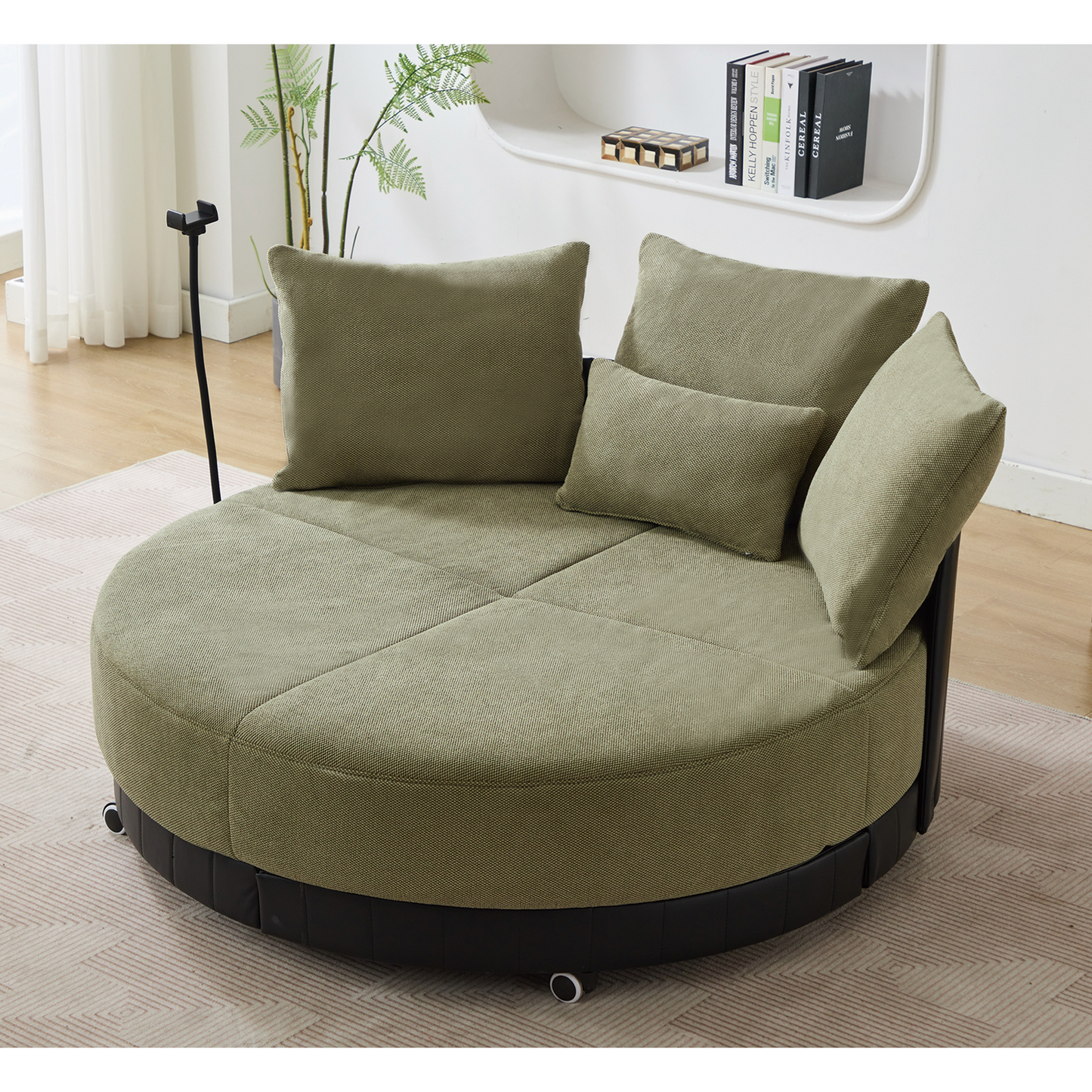 [NEW ARRIVED] [VIDEO PROVIDED]52.75'' Oversized Round Swivel  Chair,360° Swivel Chair, Couples chair,Adjustable phone stand,Swivel Chair,Rotating pulley,Polyester(Anti-Wrinkle),Green