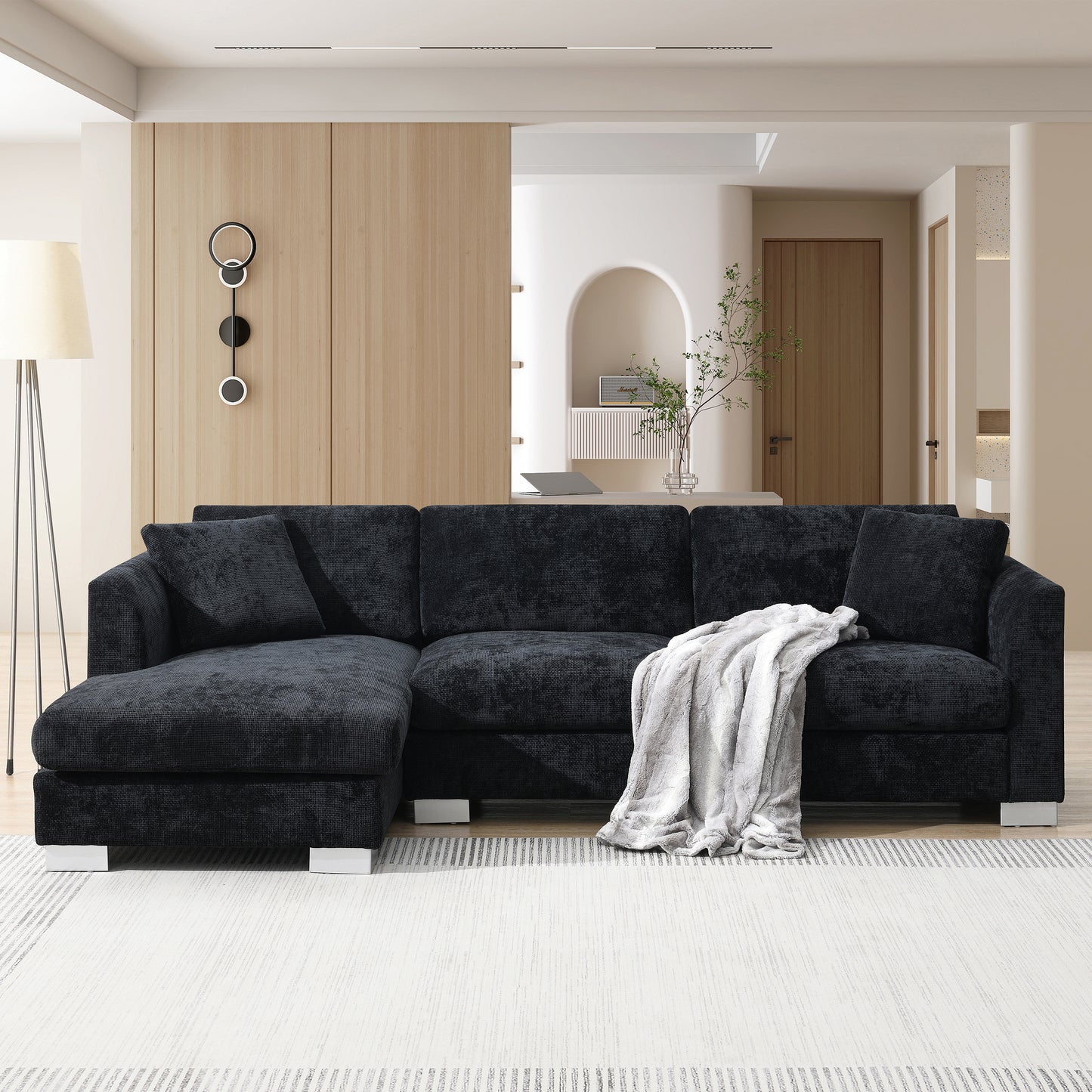 [VIDEO provided][New] 96*56" Modern Cloud Sectional Sofa,L-shaped Luxury Couch Set with 2 Free pillows,4-seat Chenille Indoor Furniture with Oversized Chaise for Living Room,Apartment,Office,3 Colors