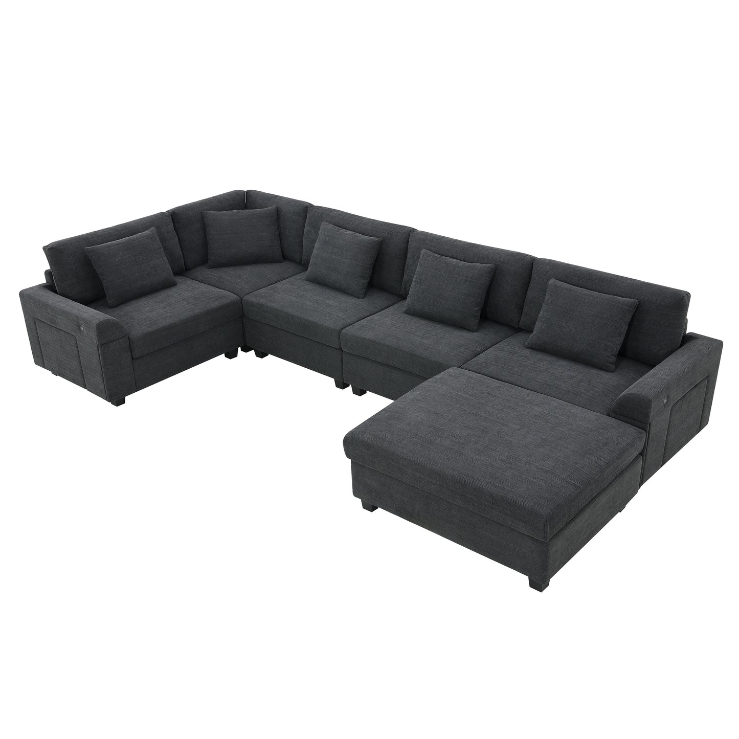 [New+Video]128*67" U Shaped Sectional Sofa,6 Seat Chenille Couch Set with Oversized Ottoman,Hidden Armrest Storage and Cup Holders,USB Charging Ports,Wide Seat Sofa for Living Room,Apartment,2 Colors