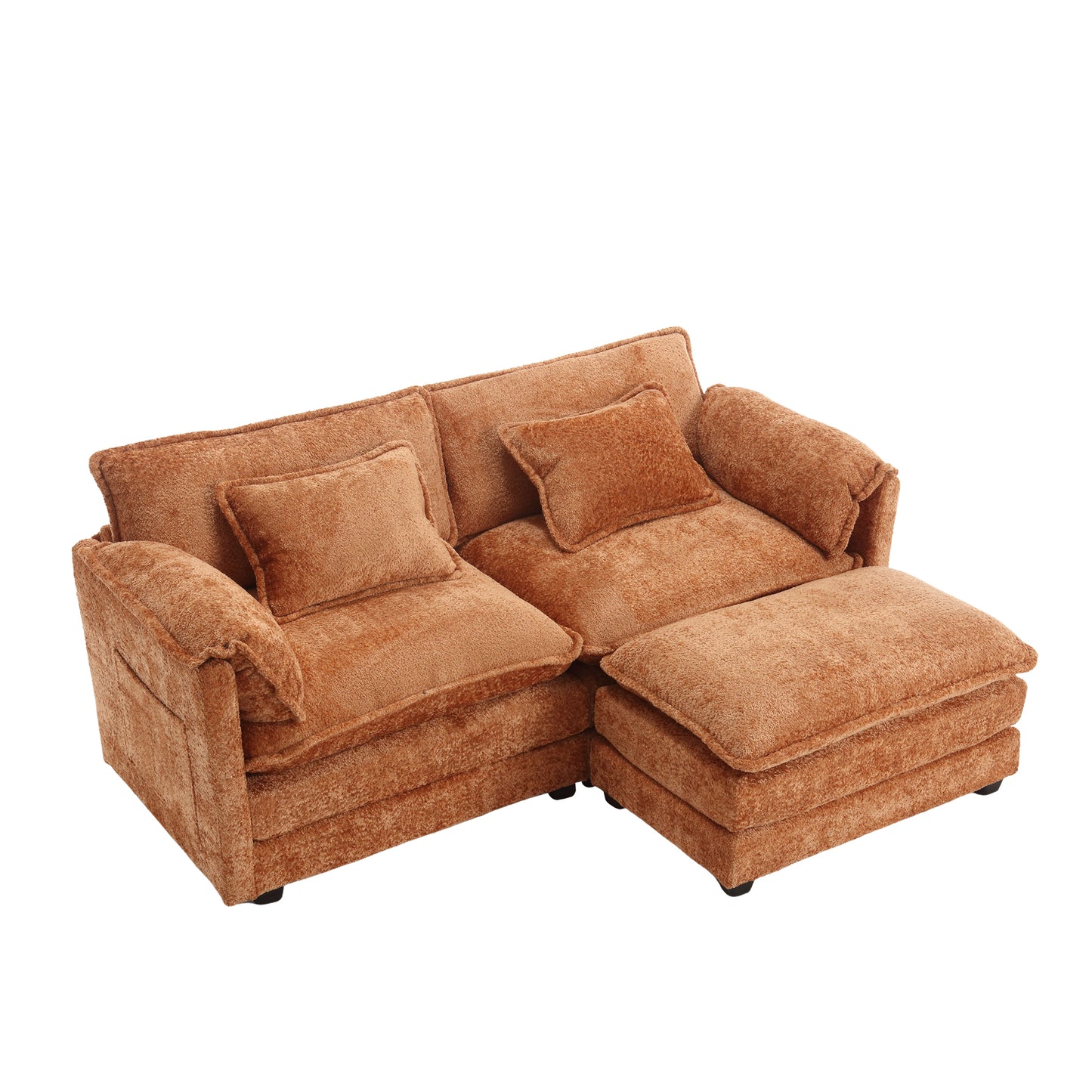 UNITED WE WIN Chenille fabric, removable armrests with side pockets, high density sponge filling, oversized double sofa with footstool