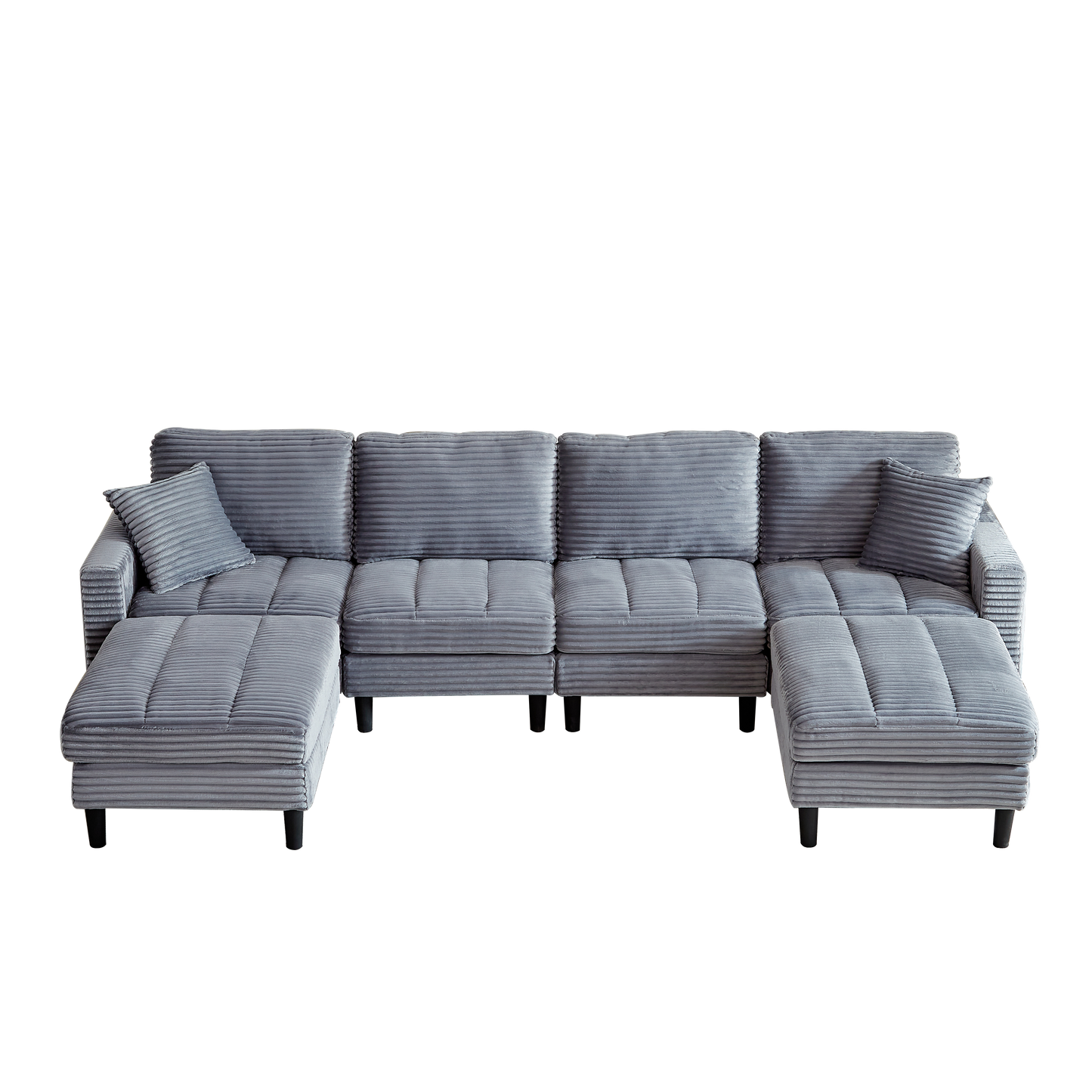 122.5-Inch Oversized U-Shaped Modular Sofa, Corduroy Fabric Sofa, Living Room Sectional Sofa with 2 Pillows, Two ottoman, plastic leg, Grey