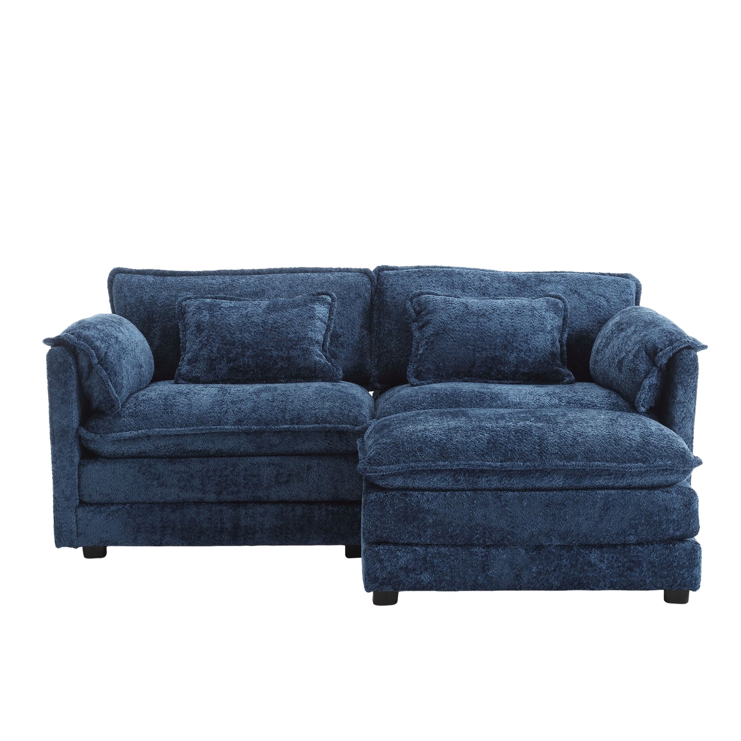 UNITED WE WIN Chenille fabric, removable armrests with side pockets, high density sponge filling, oversized double sofa with footstool