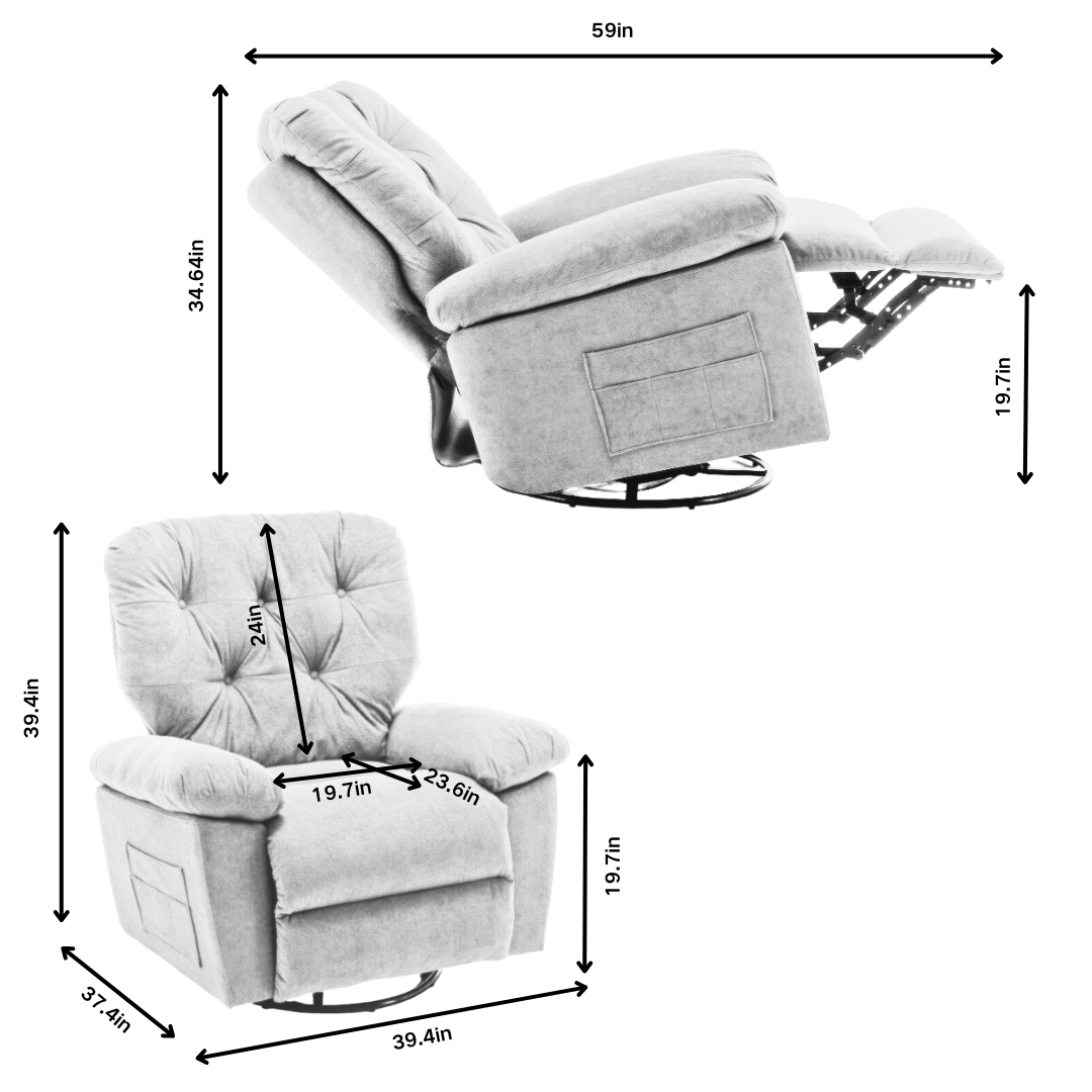 Yellow Relaxing Recliner Chair,Soft Artificial Fleece, Overstuffed, Swivel, Glider, Side Pocket