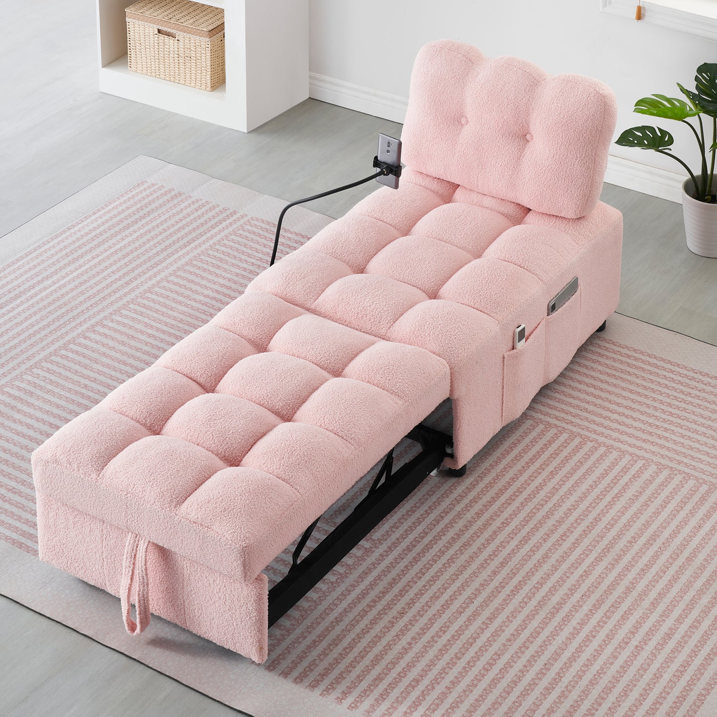 40.20 inches long, Teddy Sofa Fabric,a convertible sofa-cum-bed, for Apartment Office Living Room - Pink