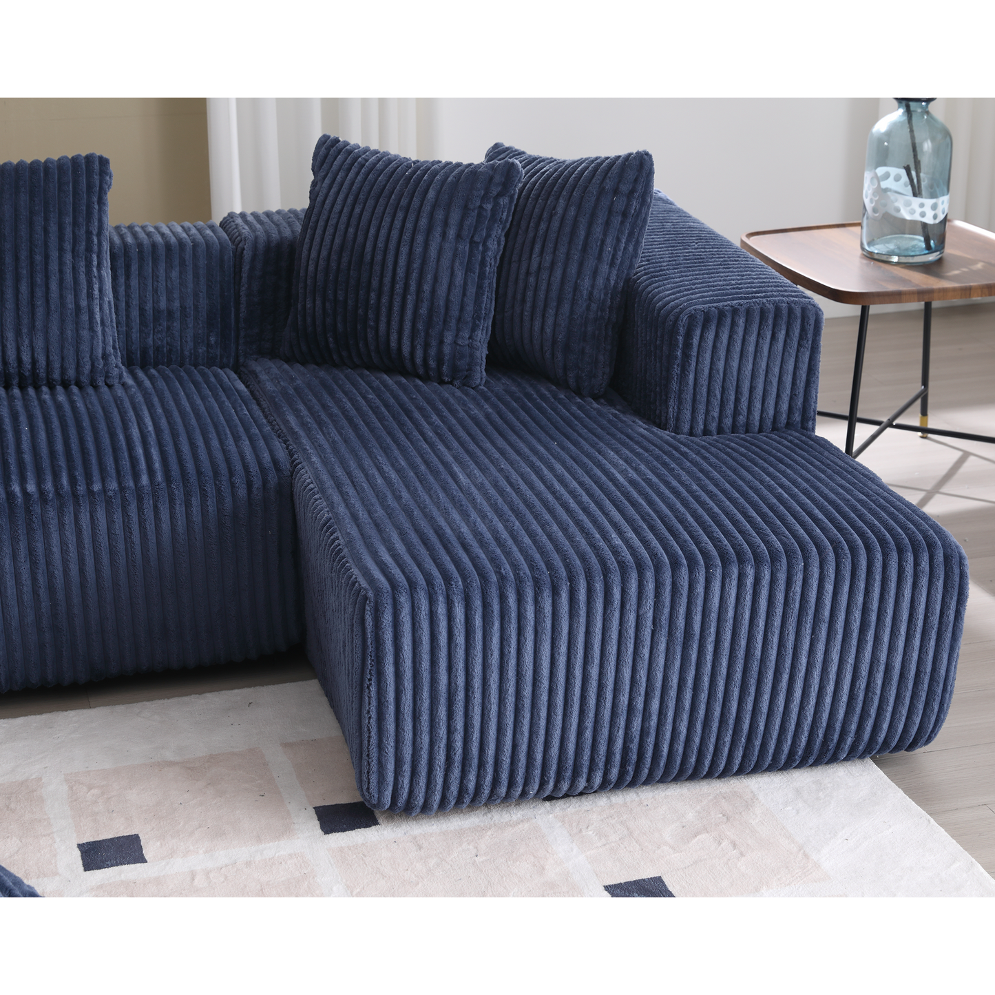 [VIDEO PROVIDED]131'' Modular Sectional Couch, U-shaped sofa , Chaise Lounge, Striped fabric,Upholstered 4 Seater Couch for Living Room, Bedroom, Free Combination Sofa (Corduroy), Blue