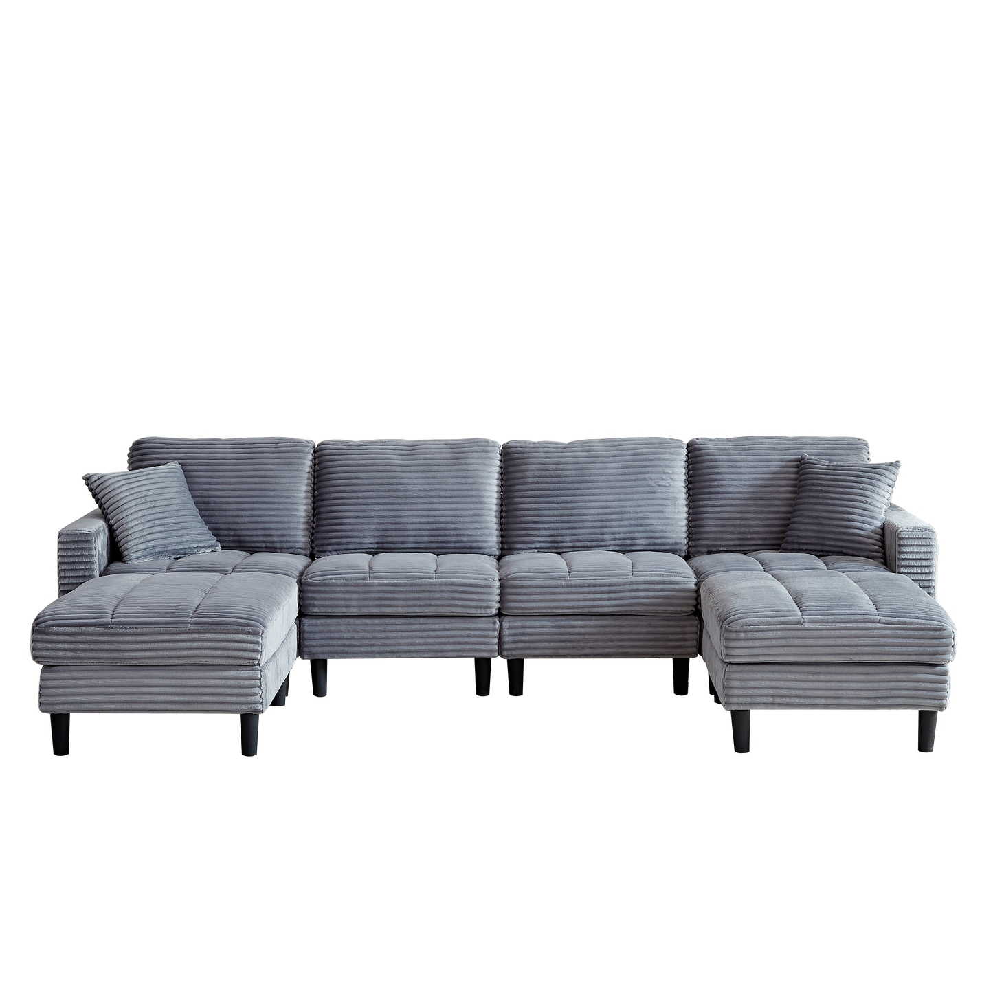 122.5-Inch Oversized U-Shaped Modular Sofa, Corduroy Fabric Sofa, Living Room Sectional Sofa with 2 Pillows, Two ottoman, plastic leg, Grey