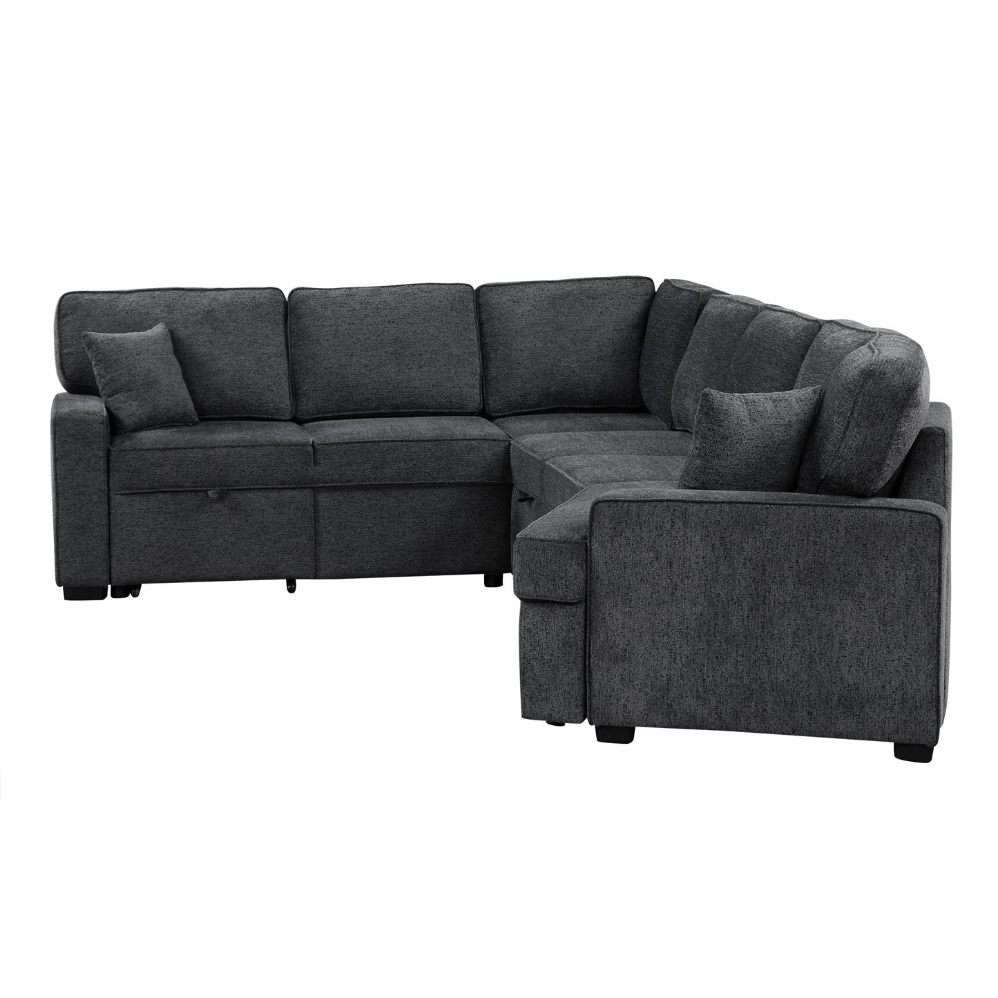 126" L-shaped Sofa Sectional Sofa Couch Pull-out Sofa Bed with Charging Devices and Cup Holders for Living Room, Blue Black