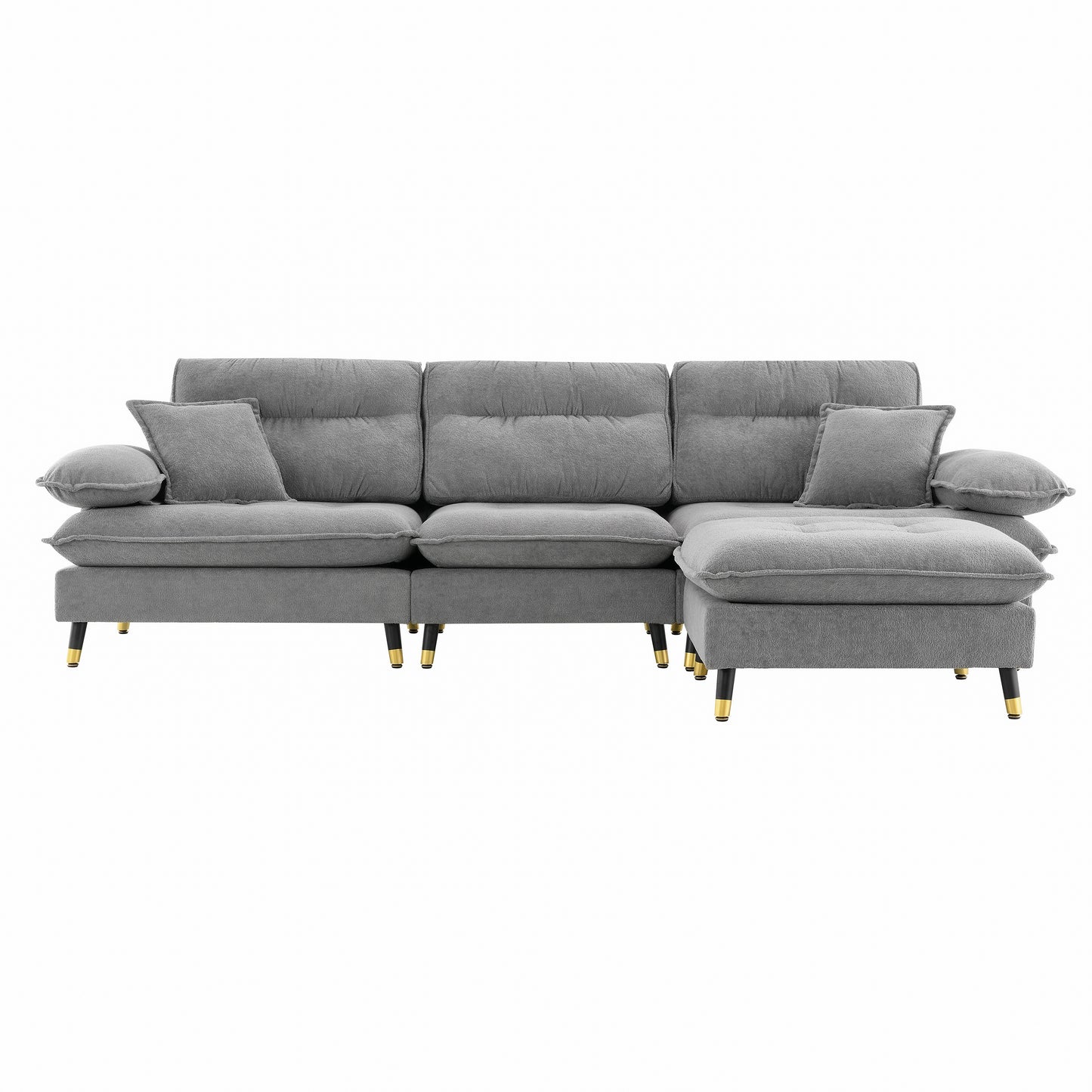 [VIDEO provided][New]106*66.5" L shaped Convertible Sectional Sofa,4 Seat Tufted Couch Set with Two-tone Adjust Legs,Cloud Chenille Fabric,Movable Ottoman for Living Room,  Apartment,Office,3 Colors