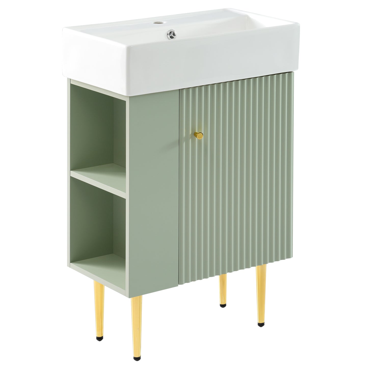 21.6" Green Bathroom vanity, Combo Cabinet, Bathroom Storage Cabinet, Single Ceramic Sink, Left side storage