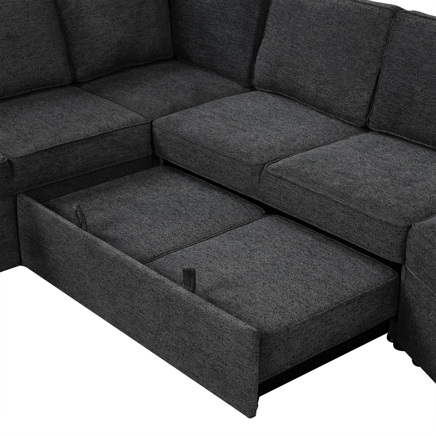 126" L-shaped Sofa Sectional Sofa Couch Pull-out Sofa Bed with Charging Devices and Cup Holders for Living Room, Blue Black