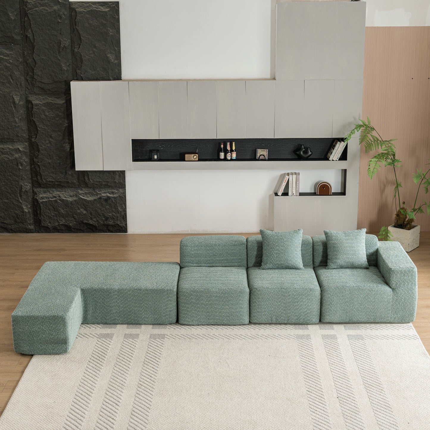 116.5" Sectional Sofa Full-compressed Sofa Couch Free-combined Sofa for Living Room, Green