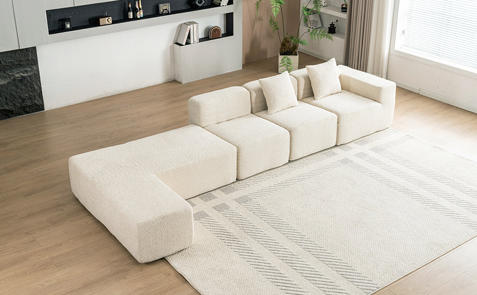 116.5" Sectional Sofa Full-compressed Sofa Couch Free-combined Sofa for Living Room, Beige