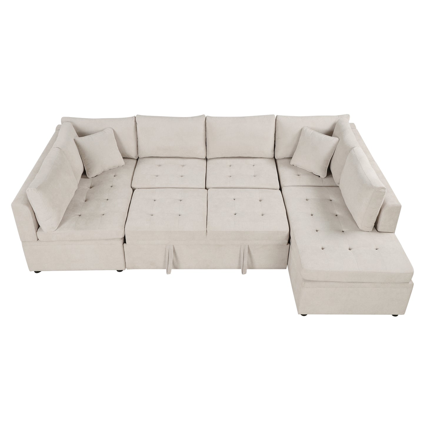 117.3" Oversized Sectional Sofa U- shaped Sofa Couch Pull-out Sofa Bed with Two Throw Pillows for Living Room, Beige