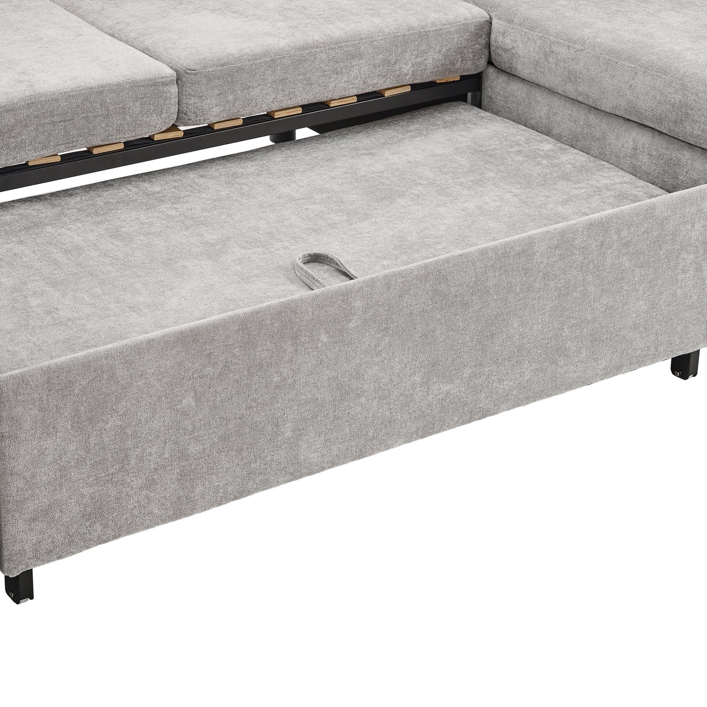 111.8" Sectional Sofa Pull-out Sofa Bed Versatile Sofa Sleeper with Large Storage Space, Two USB Ports and Two Cup Holders for Living Room, Grey