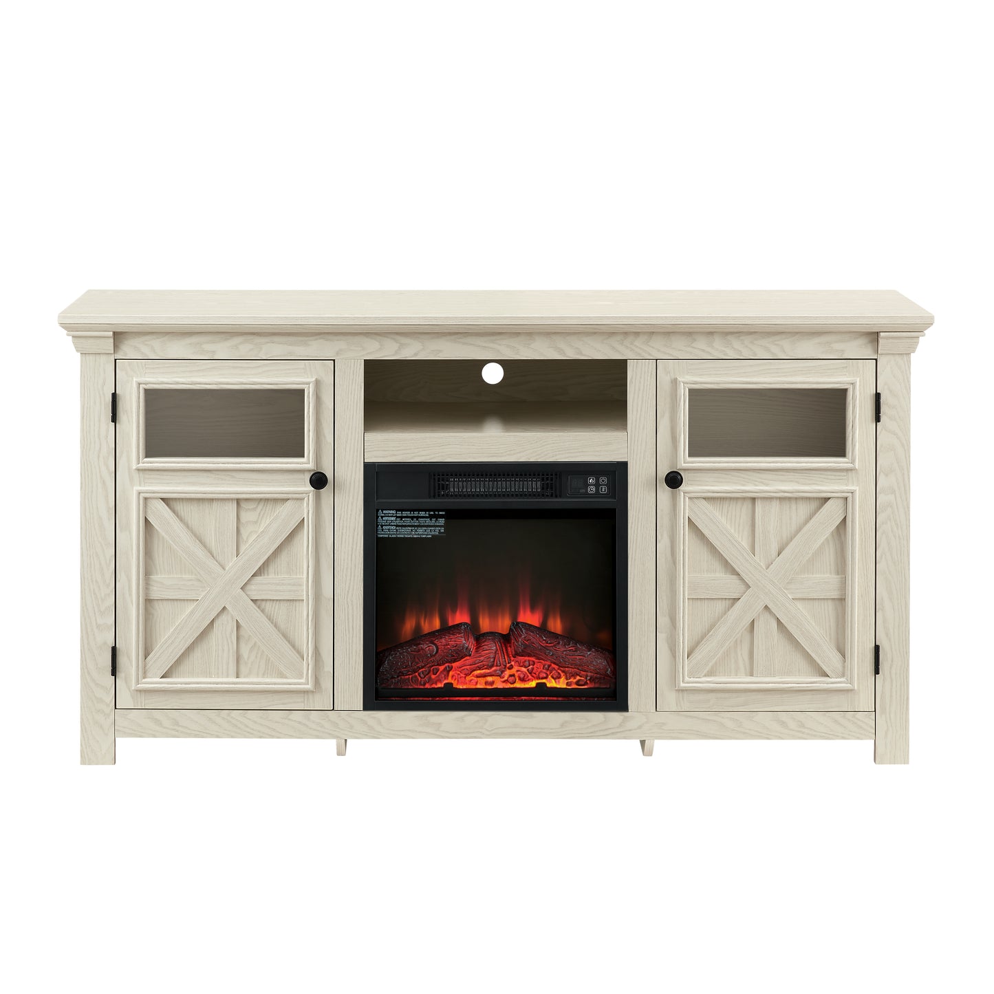 2 Doors Cabinet Farmhouse  Cabinet, Farmhouse TV Stand Barn Design,Modern Farmhouse TV Media Stand, Large Barn Inspired Home Entertainment Console with 18" fireplace insert,WHITE,60.23"W*15.35"D*31.7H