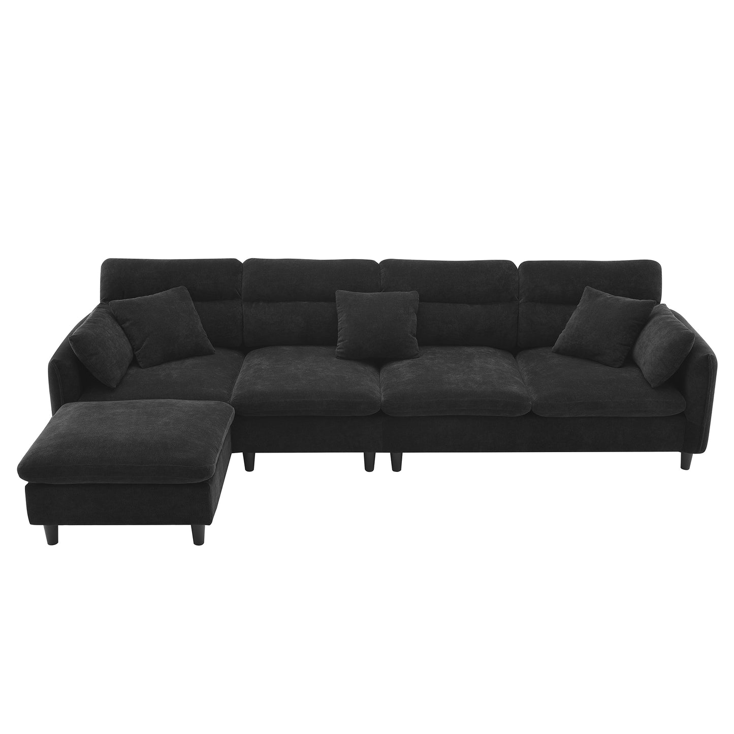 [VIDEO provided][New]110*62" Modern Convertible Sectional Sofa,L-shaped Reversible Couch Set with Free Pillows,5 Seat Cloud Chenille Indoor Furniture with Ottoman for Living Room,Apartment,3 Colors