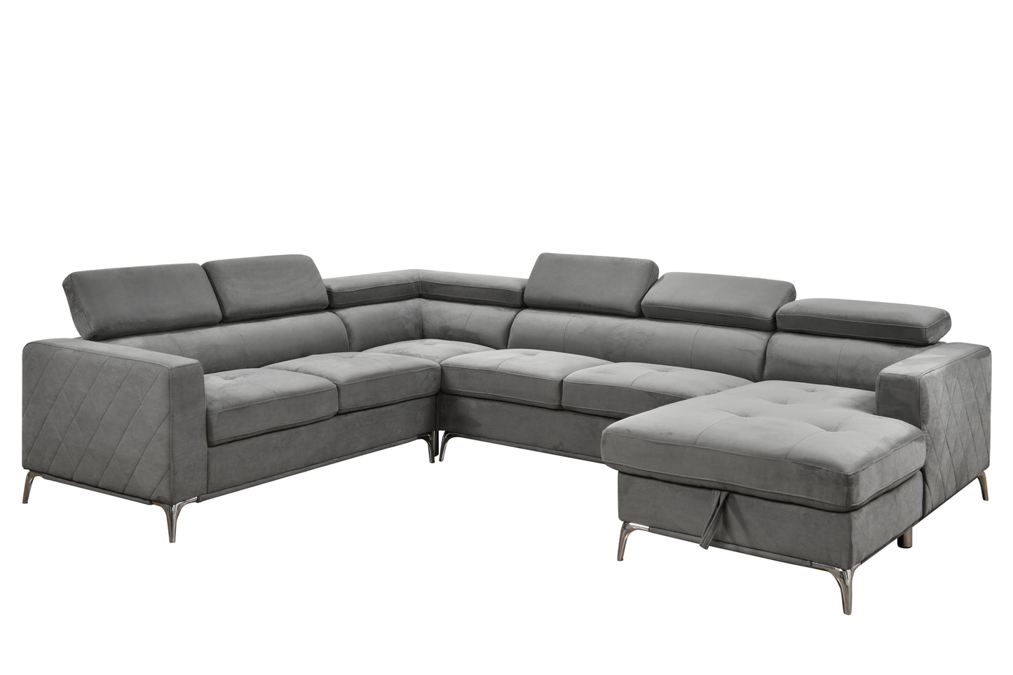 122 inch Oversized Sectional Sofa Couch with Chaise Storage, Contemporary U-Shaped 7-Seater Sofa with Adjustable Headrests for Living Room,Gray