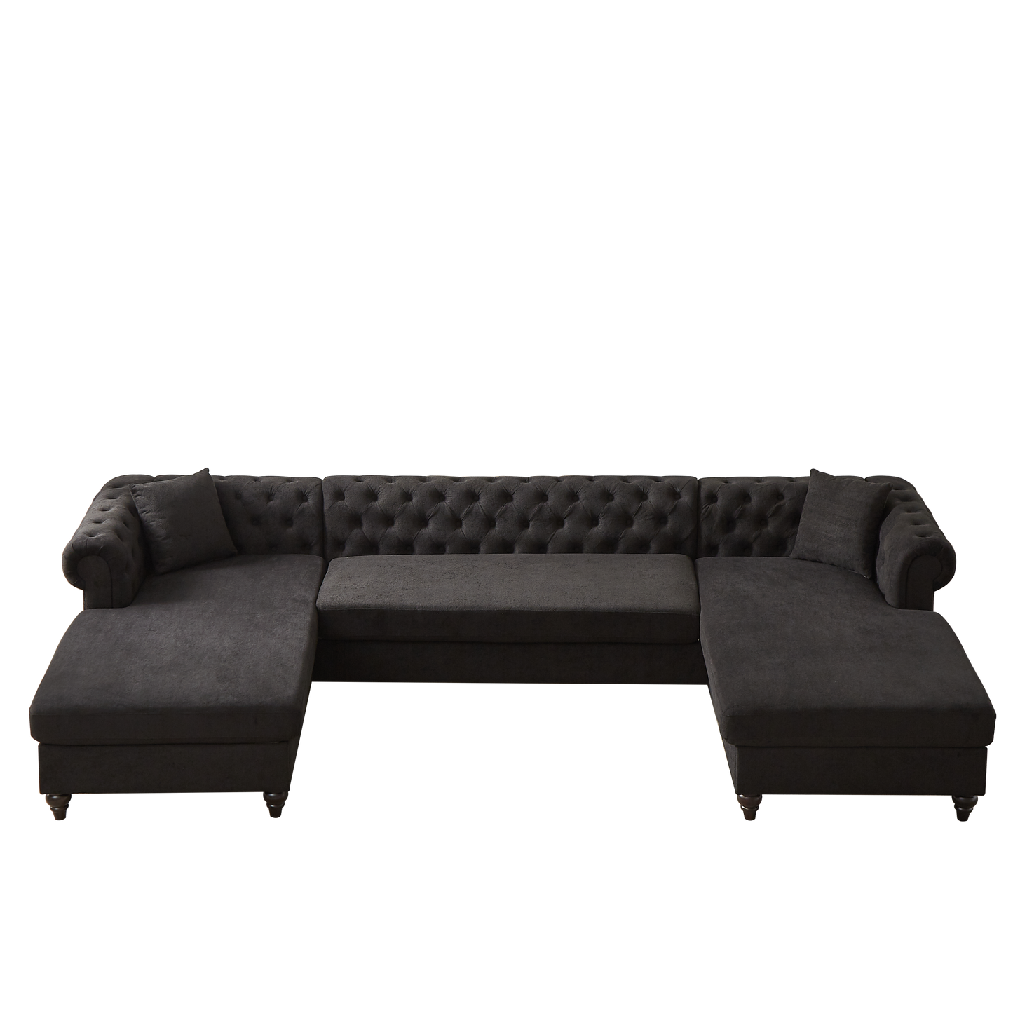 135.5-inch Modern Style Chenille Three Piece Sofa, Pull Point Design U-shaped Sofa two Chaise Longue Seats, two Pillows and Wooden feet, Suitable for Living room, Bedroom, Lounge and Projection Room