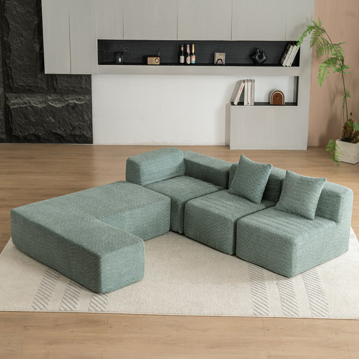 116.5" Sectional Sofa Full-compressed Sofa Couch Free-combined Sofa for Living Room, Green