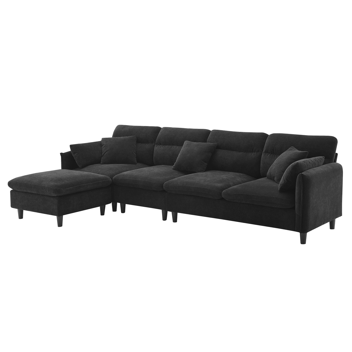 [VIDEO provided][New]110*62" Modern Convertible Sectional Sofa,L-shaped Reversible Couch Set with Free Pillows,5 Seat Cloud Chenille Indoor Furniture with Ottoman for Living Room,Apartment,3 Colors