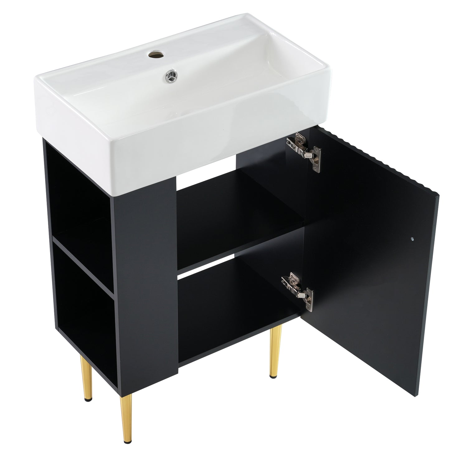 21.6" Black Bathroom vanity, Combo Cabinet, Bathroom Storage Cabinet, Single Ceramic Sink, Left side storage