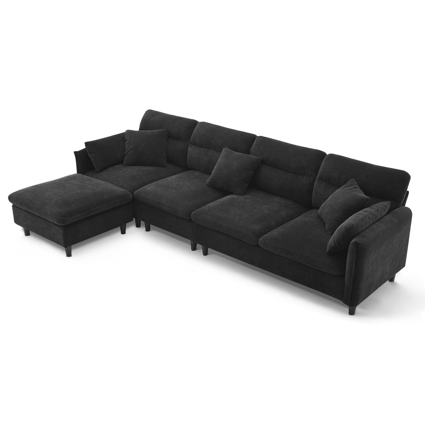 [VIDEO provided][New]110*62" Modern Convertible Sectional Sofa,L-shaped Reversible Couch Set with Free Pillows,5 Seat Cloud Chenille Indoor Furniture with Ottoman for Living Room,Apartment,3 Colors