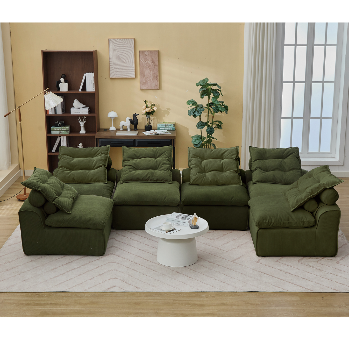 [NEW ARRIVED] [VIDEO PROVIDED]Modular Sofa,No Armrests,At will DIY,Corduroy ,Neck Pillow-Back Lounge Sofa Chair,Reading Nook, or Apartment Living, Lumbar Pillow,6 Seats,Upholstered,Green